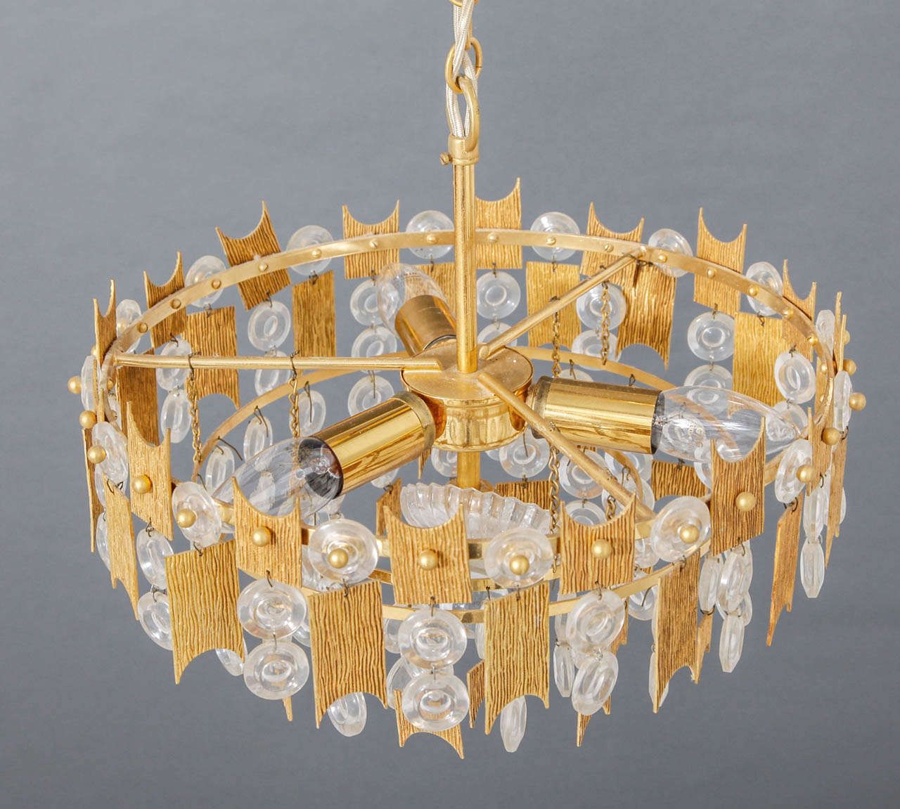Brutalist Gilt Relief Chandelier By Palwa, Germany 1970s photo 3179.0