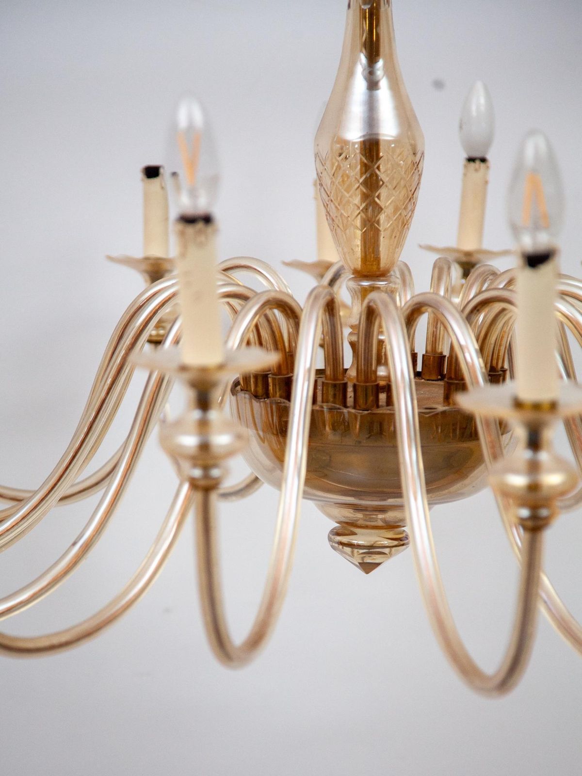 Hollywood Regency Murano Large Eighteen Arms Amber Glass Chandelier, 1950s photo buy