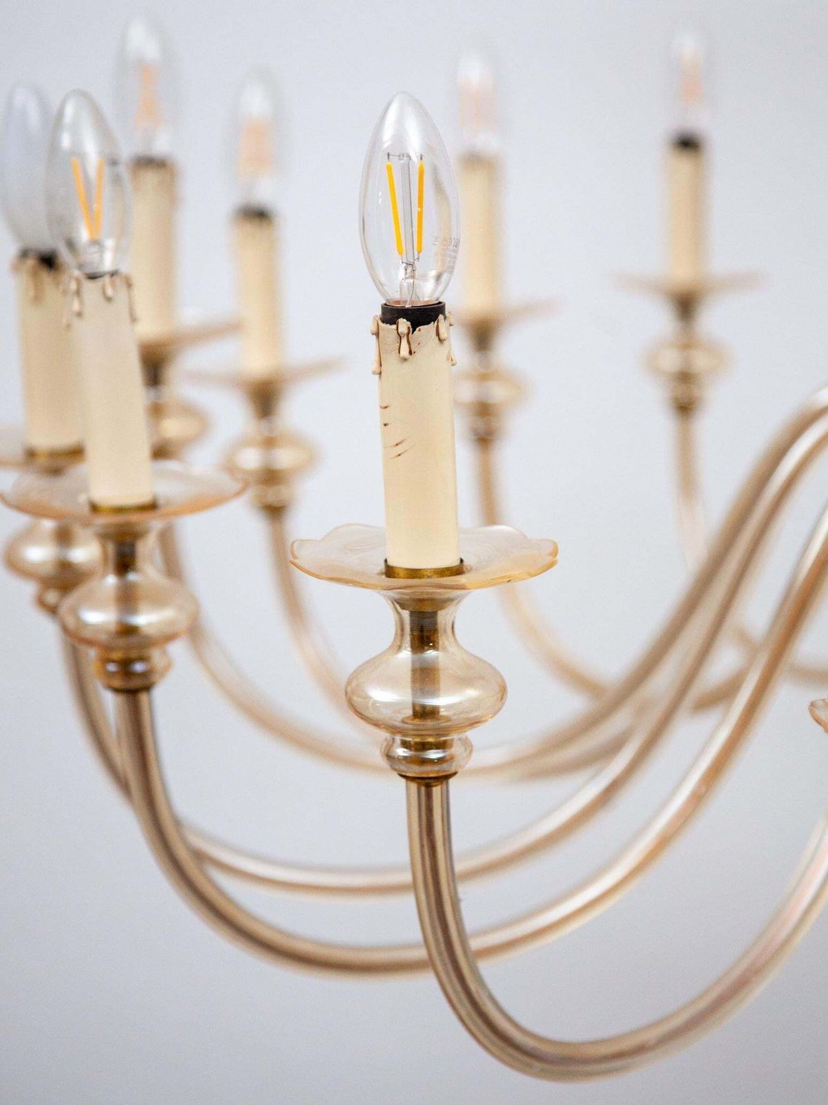 photo for sale Hollywood Regency Murano Large Eighteen Arms Amber Glass Chandelier, 1950s