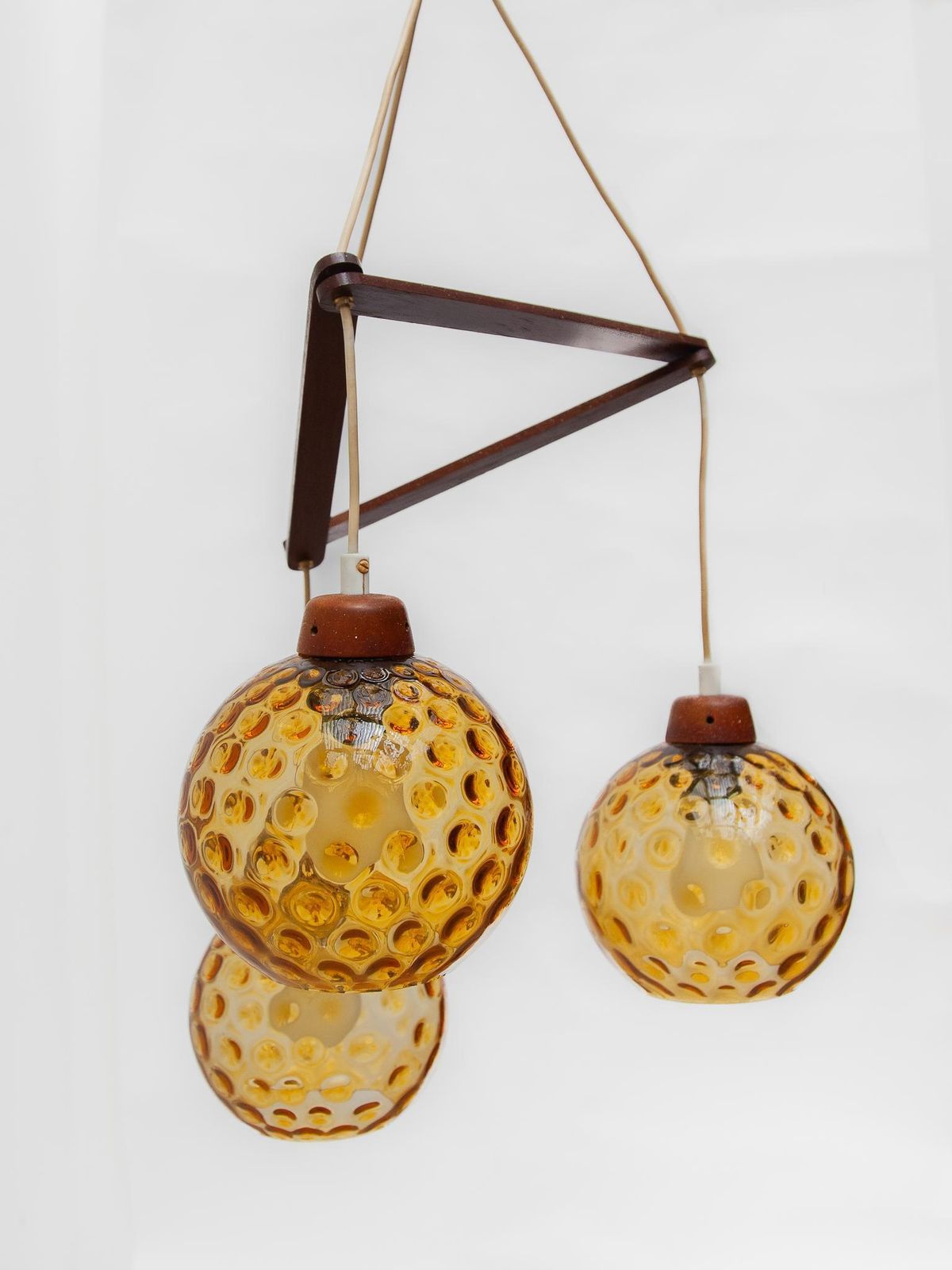 Teak And Amber Glass Bowls Cascade Chandelier Made In Denmark 1950s photo buy