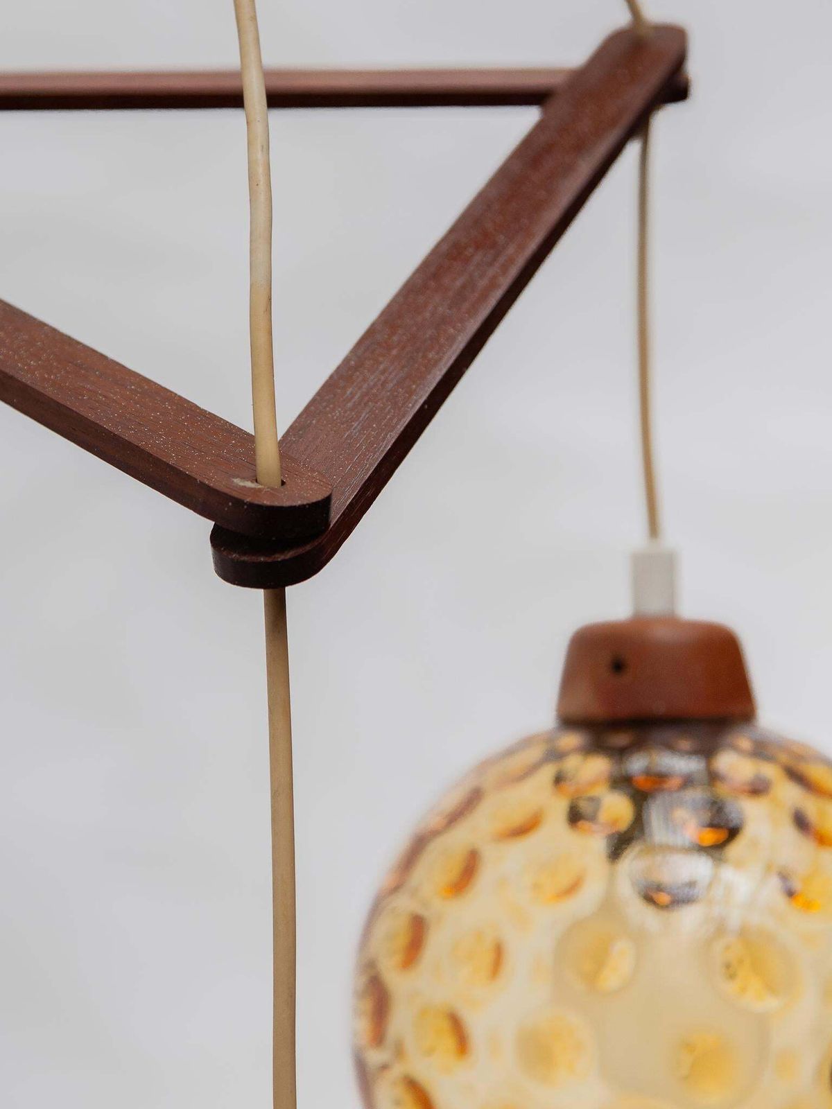 photo vinterior Teak And Amber Glass Bowls Cascade Chandelier Made In Denmark 1950s
