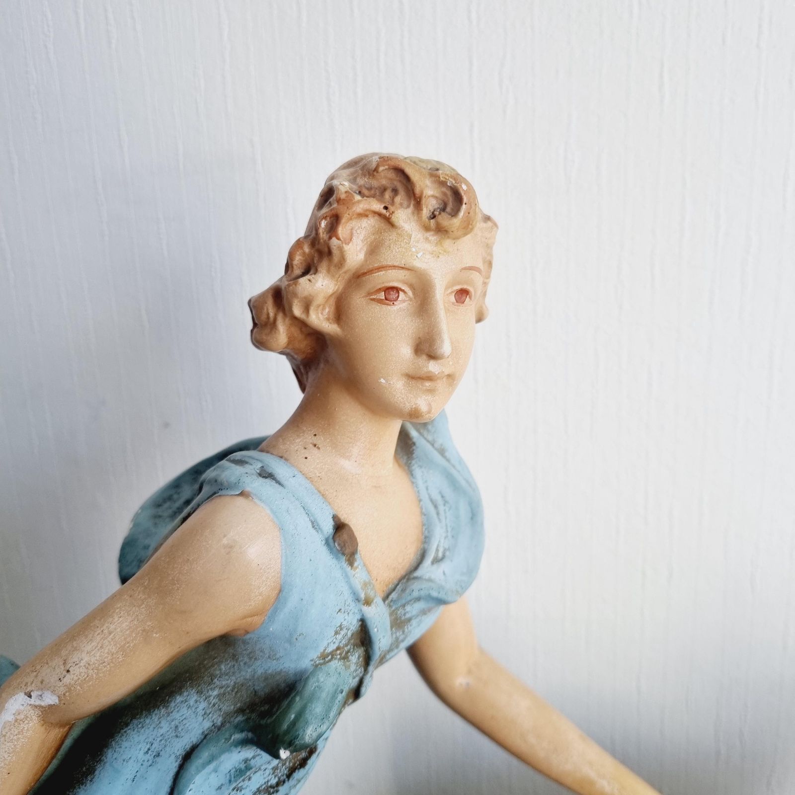 Very Large Italian Depose Art Deco Lady On Plinth With Dogs Figurine photo vinterior