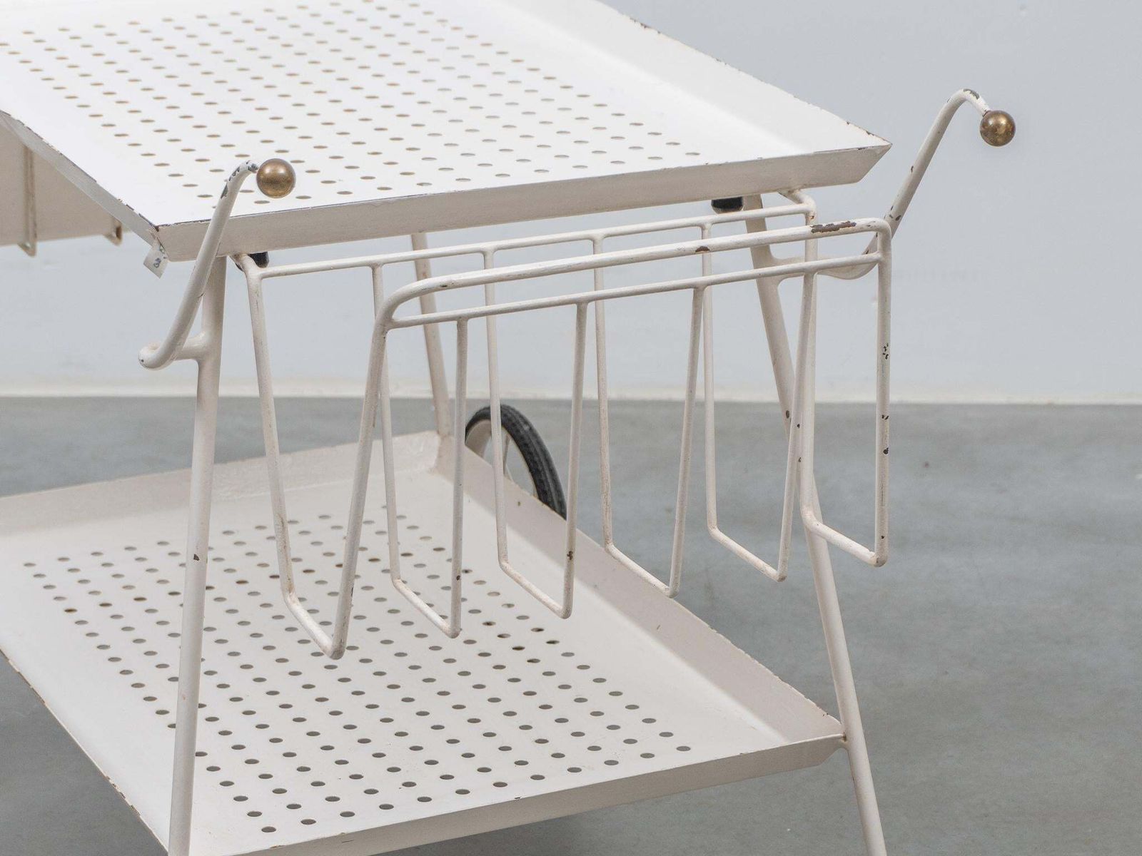 photo furniture Outdoor Serve Table With Sheet Metal Perforated Rectangular Tray, 1950s