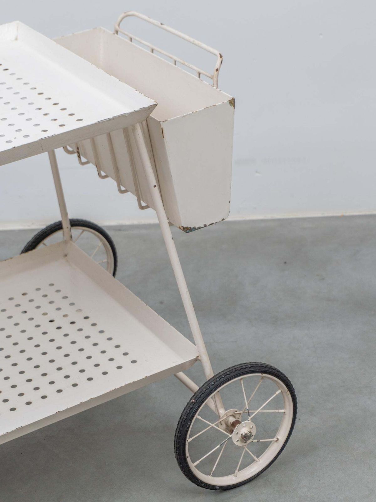 Garden Furniture Outdoor Serve Table With Sheet Metal Perforated Rectangular Tray, 1950s photo