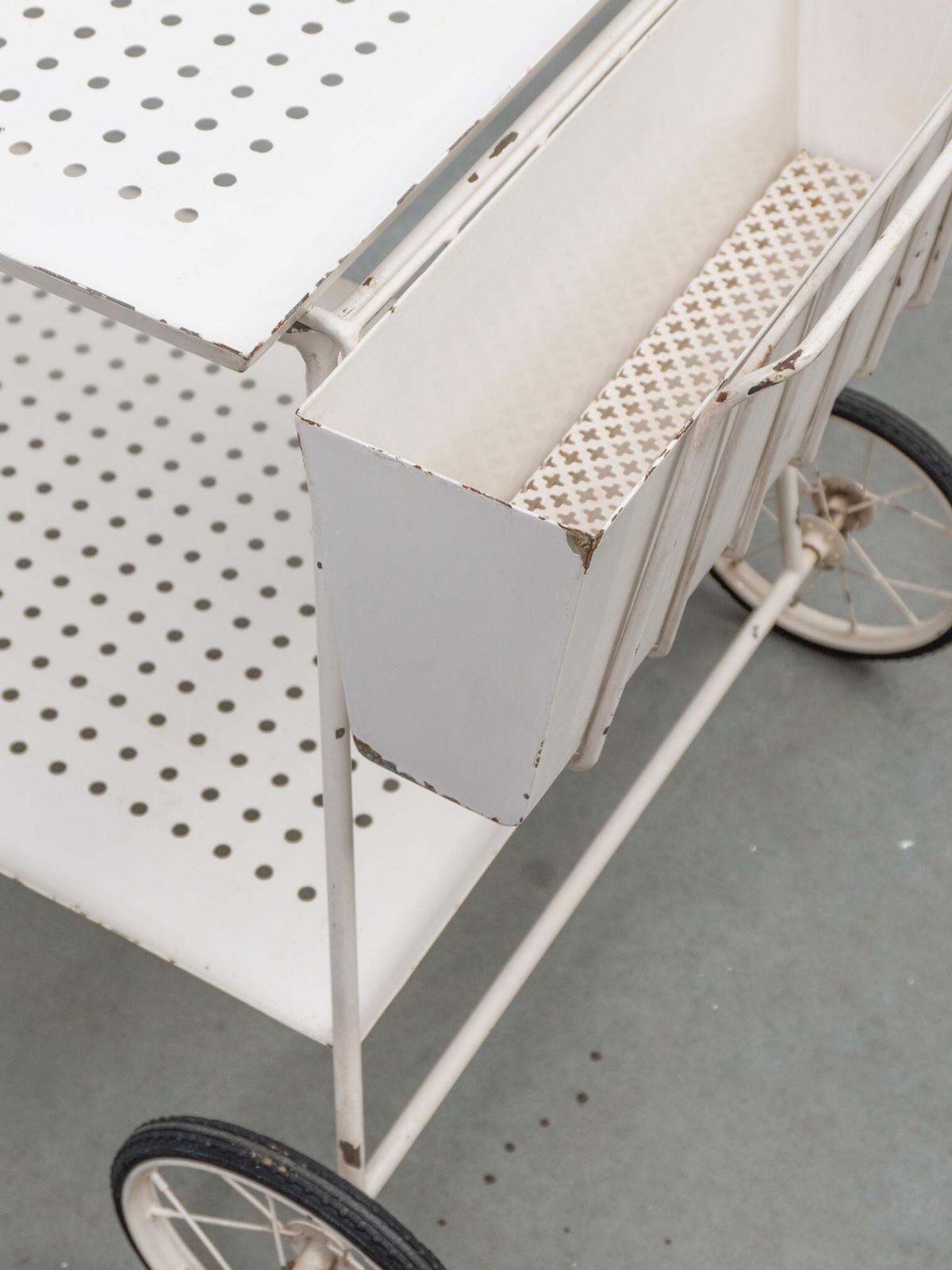 photo vinterior Outdoor Serve Table With Sheet Metal Perforated Rectangular Tray, 1950s