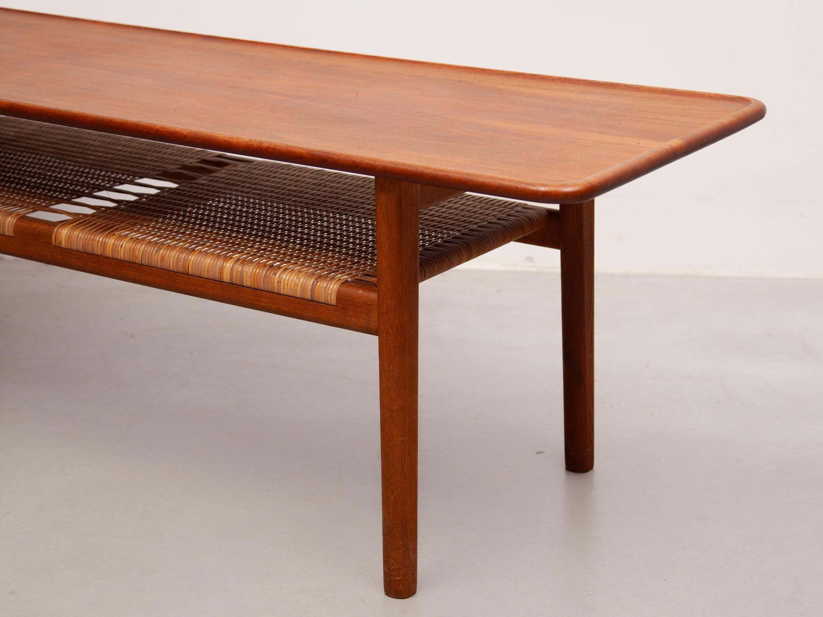 Hans Wegner Coffee Table Model 'At 10' Teak And Cane, Made In Denmark, 1950s photo vintage