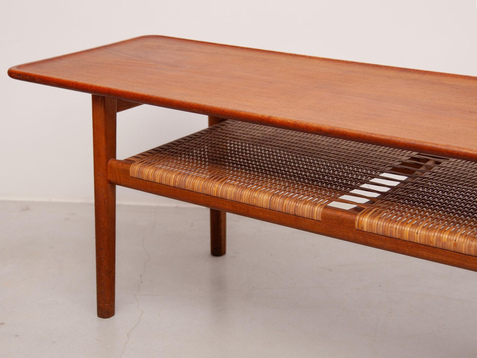photo furniture Hans Wegner Coffee Table Model 'At 10' Teak And Cane, Made In Denmark, 1950s