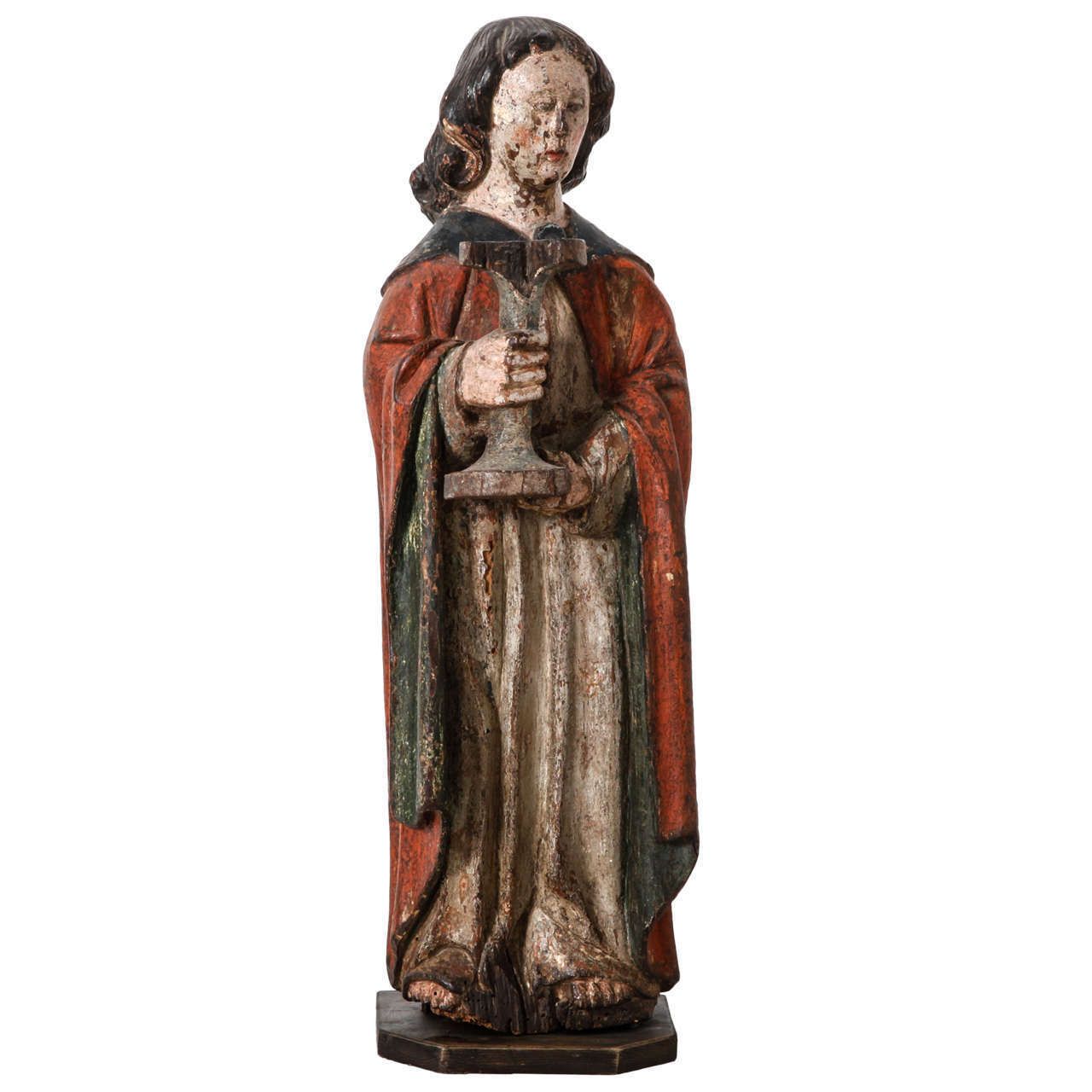 Works Of Art Polychrome Guardian Angel With Candelabrum, Netherlands