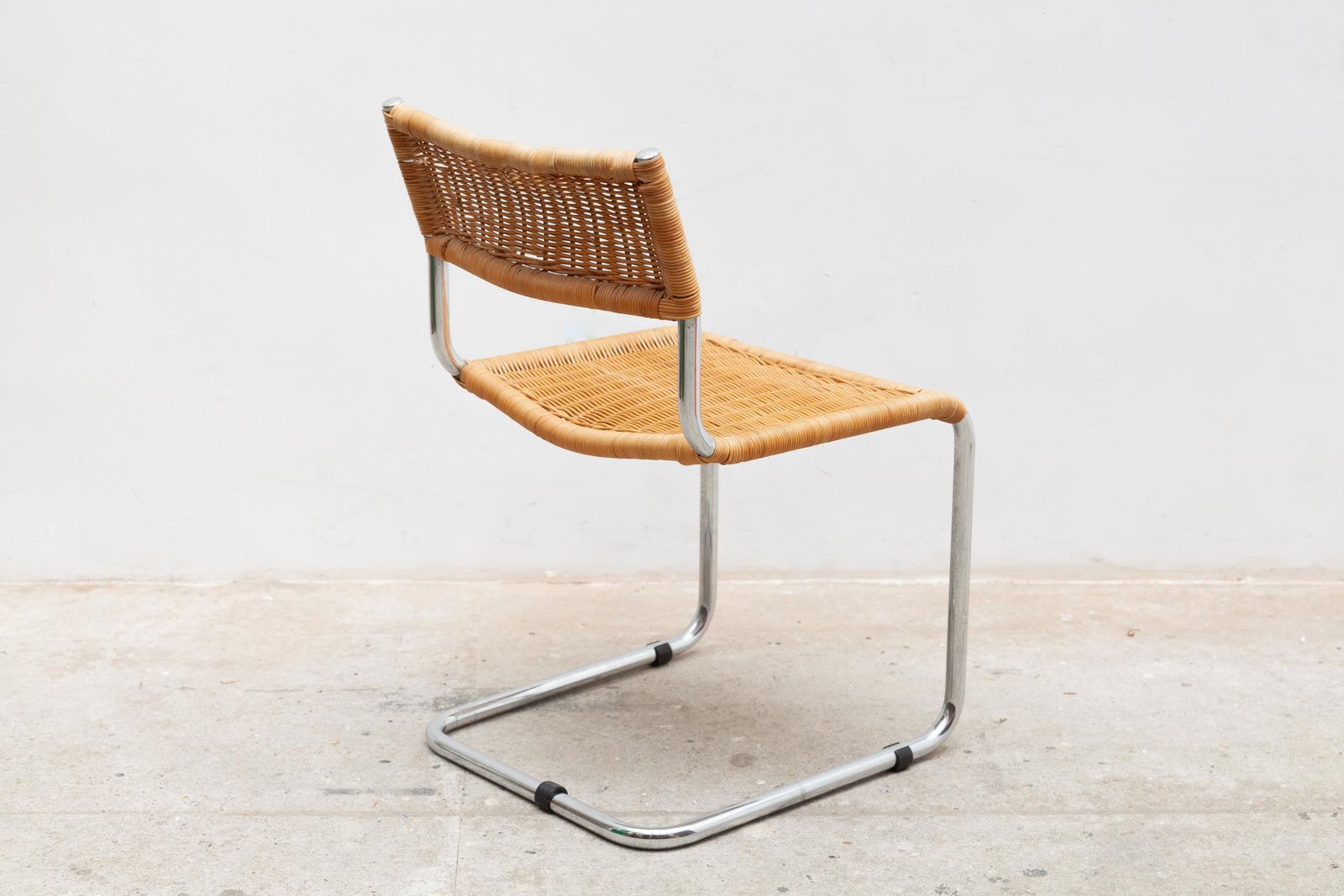 Set Of Two Bauhaus Cantilever Chrome Woven Rattan Side Chairs 1960s Italy photo Furniture
