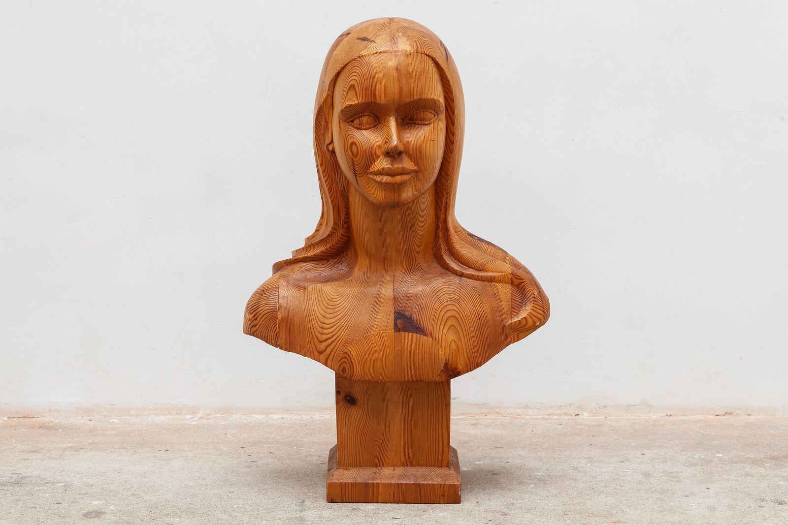French Women Bust Sculpture "Marianne" Godess Of Liberty In Solid Wood, 1960s photo vinterior