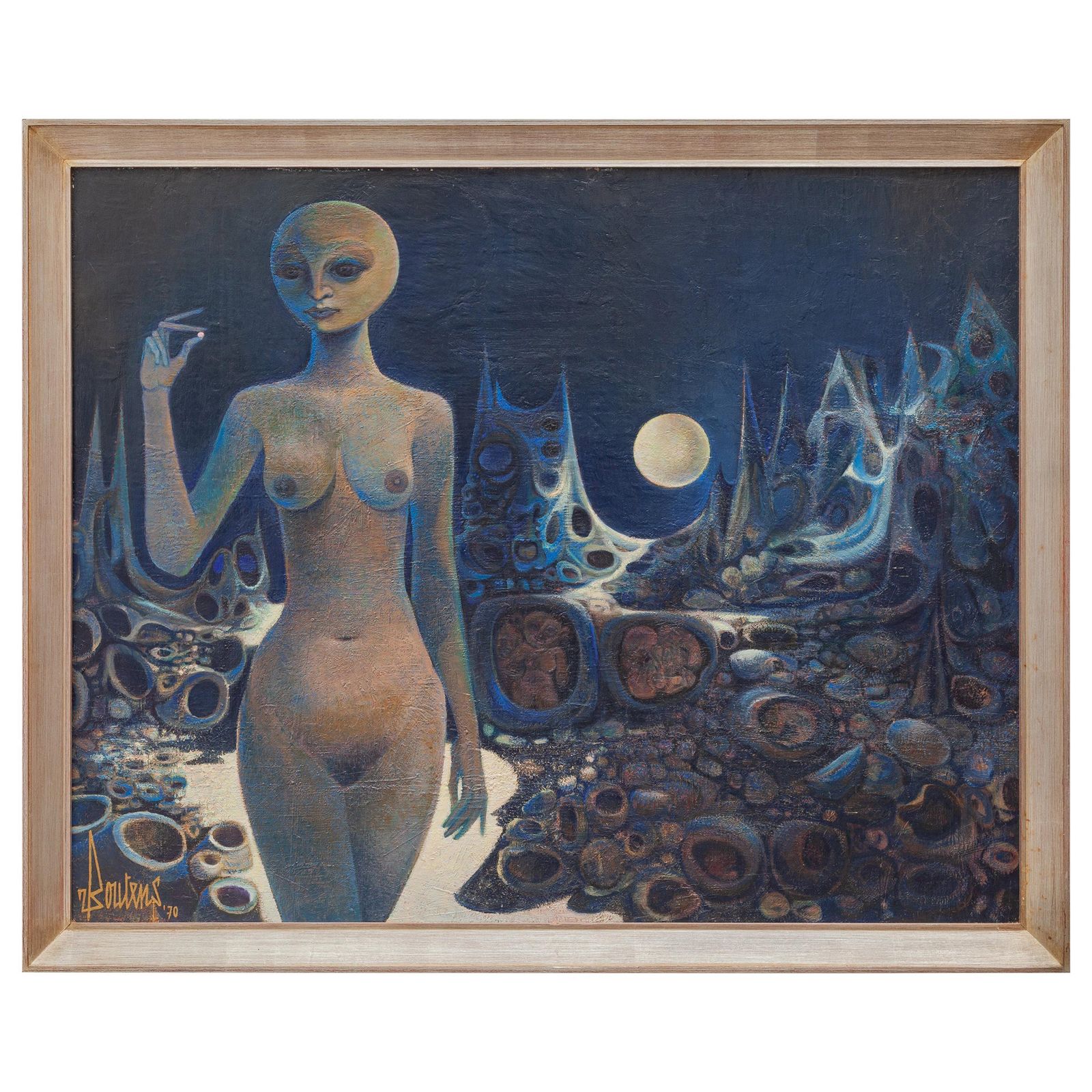 Surrealistic Oil Painting On Canvas, 1970s, Signed