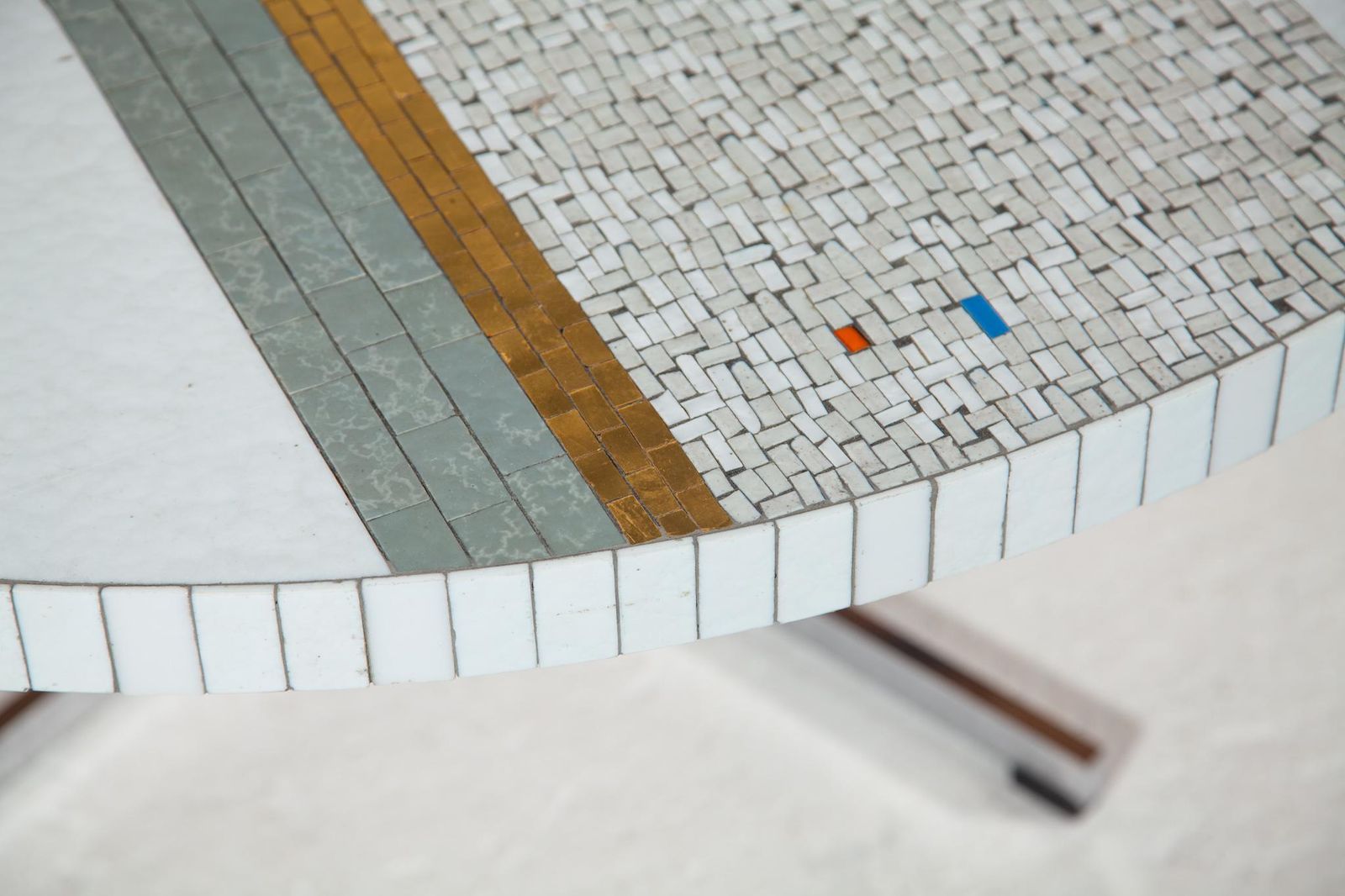 Large Round Mosaic Gold And White Tile Coffee Table Designed By Berthold Müller photo vinterior