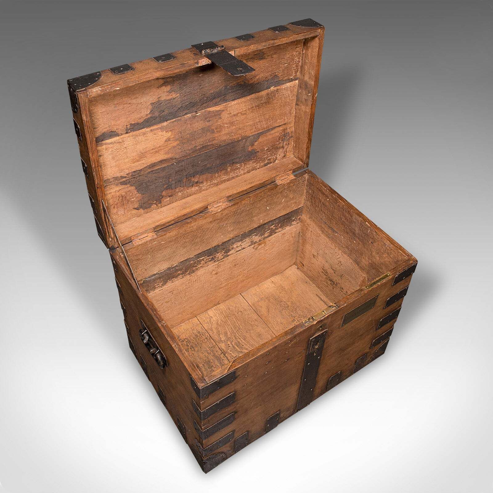 Antique Silver Chest, English, Oak, Cast Iron, Storage Trunk, Victorian, C.1860 photo vintage