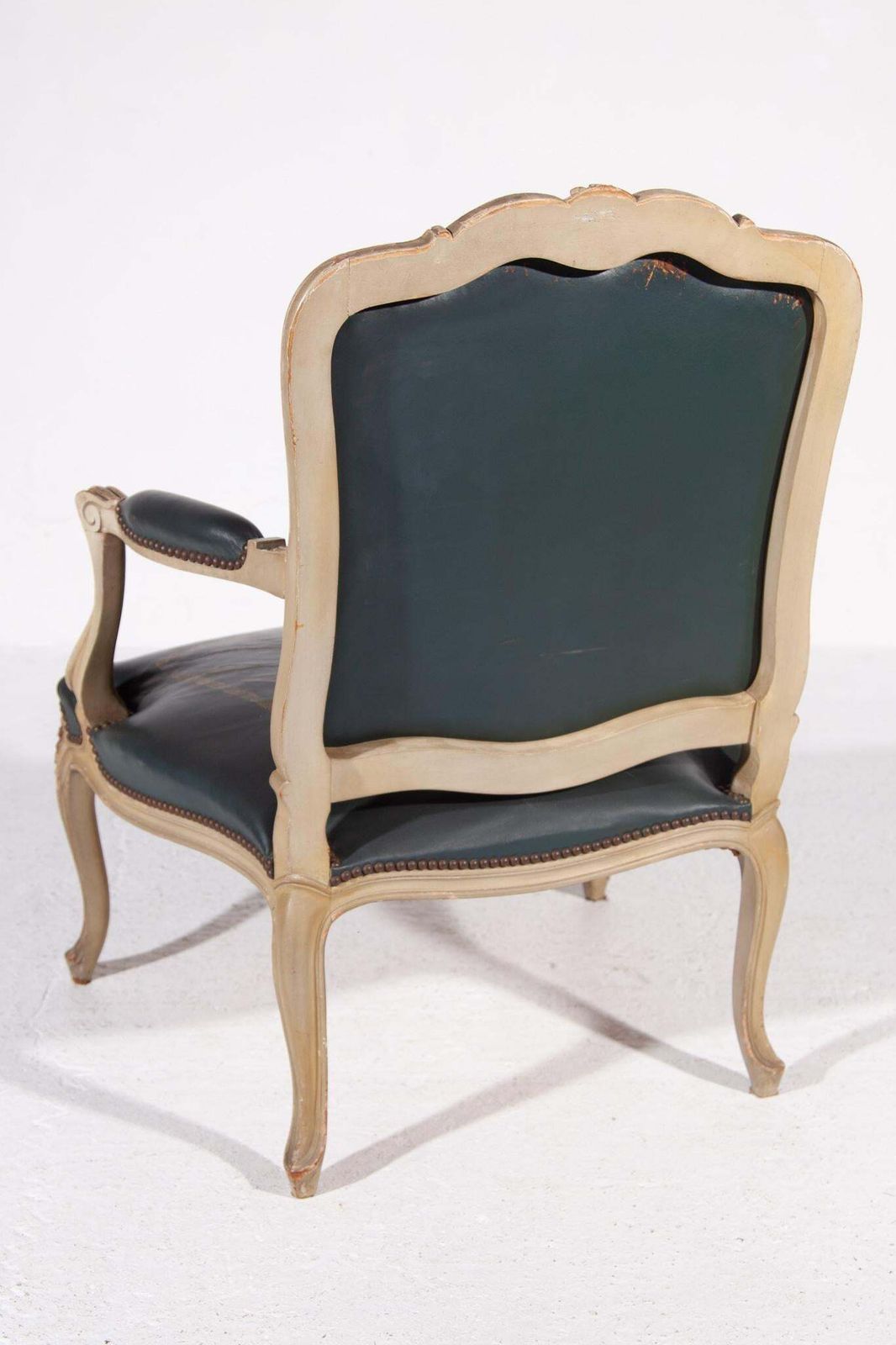 Green Leather Louis XV Armchair, France photo for sale