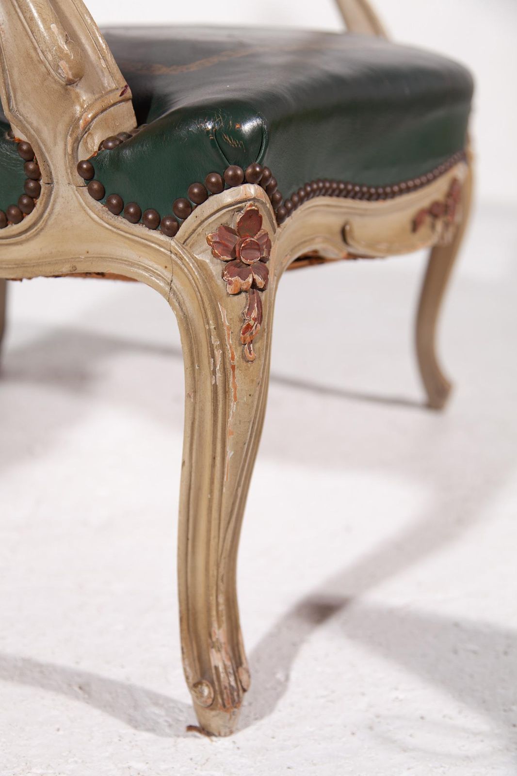Green Leather Louis XV Armchair, France photo buy