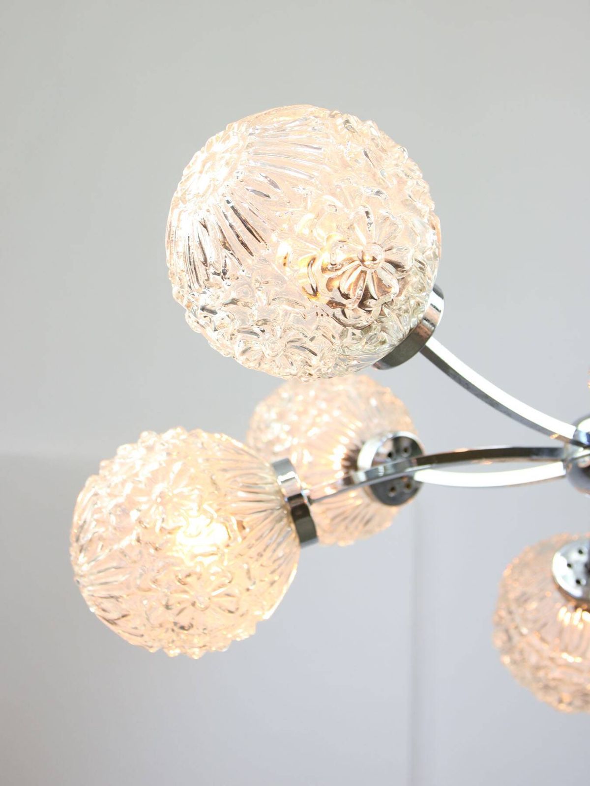 Mid Century Italian 8 Arm Chrome And Crystal Chandelier 1960s photo for sale