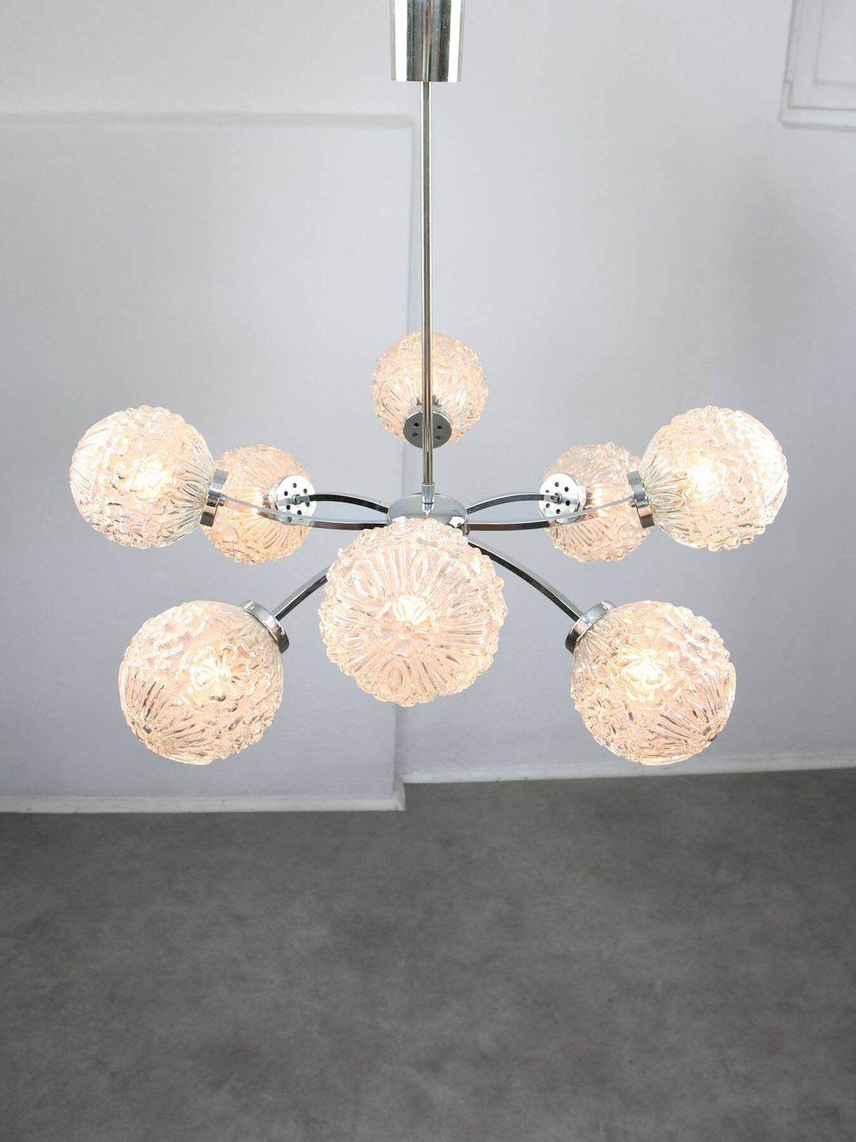 Mid Century Italian 8 Arm Chrome And Crystal Chandelier 1960s photo Lighting