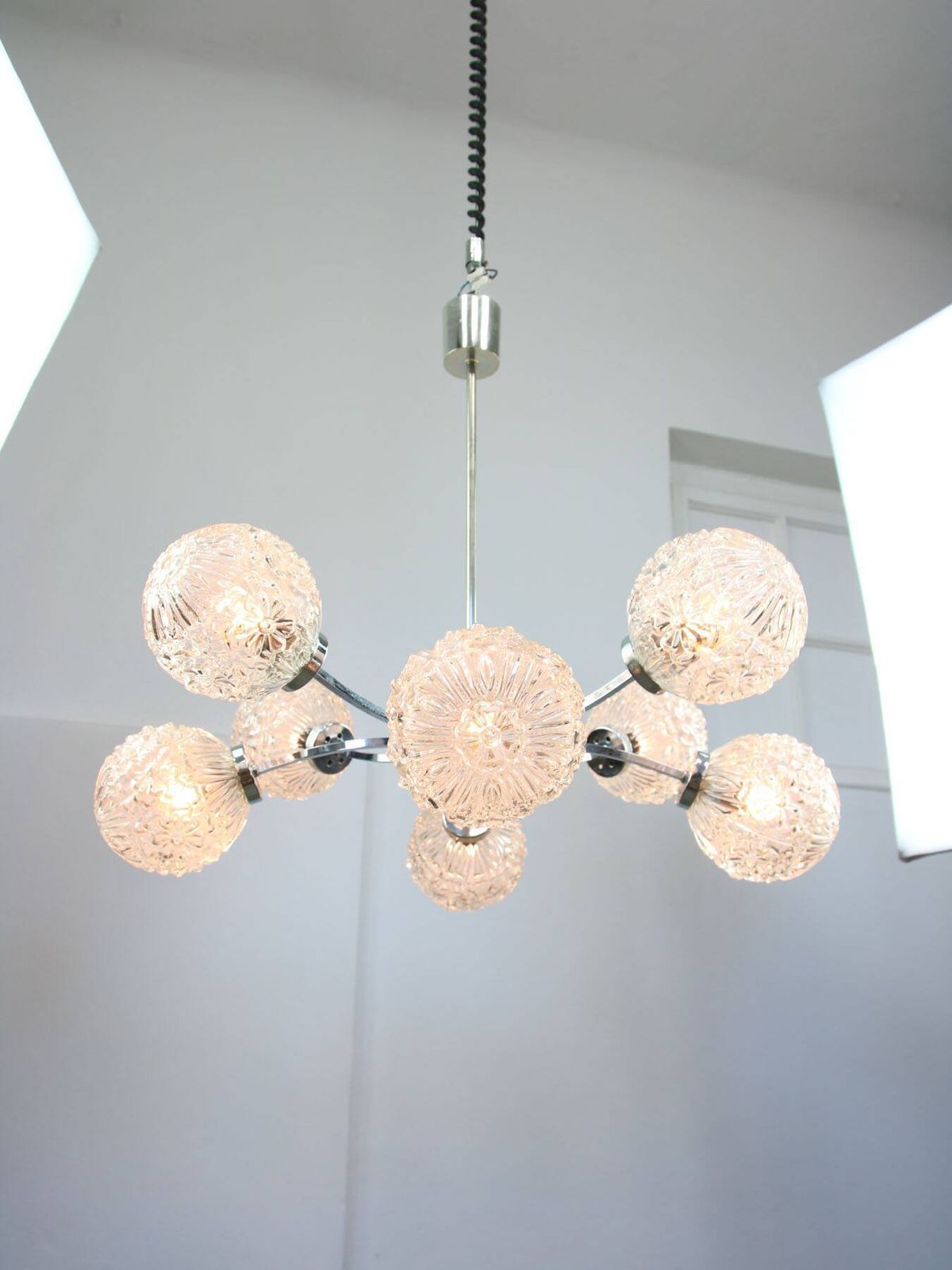 Mid Century Italian 8 Arm Chrome And Crystal Chandelier 1960s photo vinterior