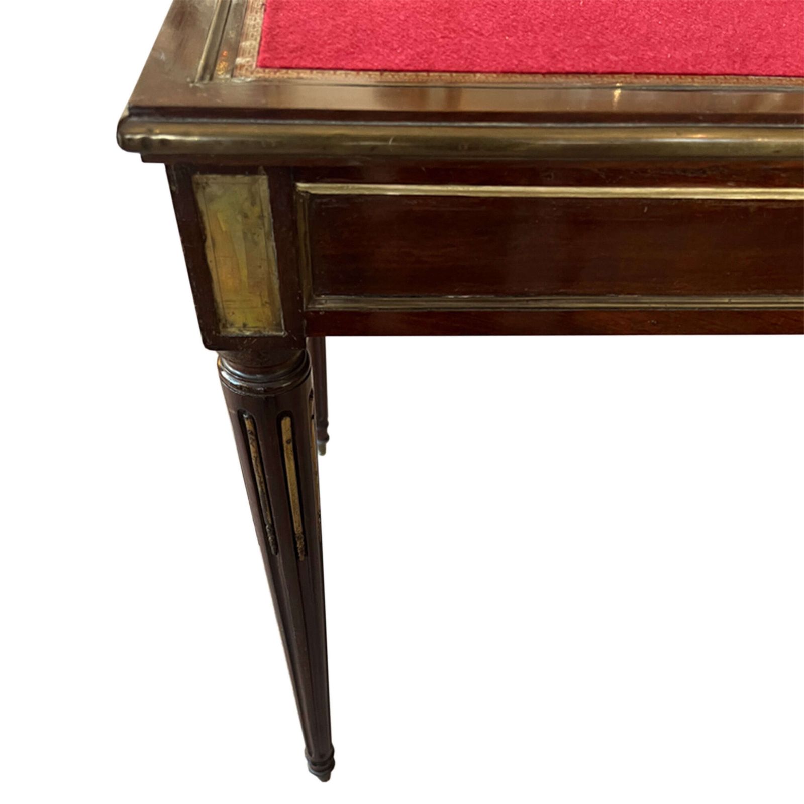 French Mid 19th Century Mahogany Card Table With Crimson Baize Game Surface & Brass Inlay photo vinterior