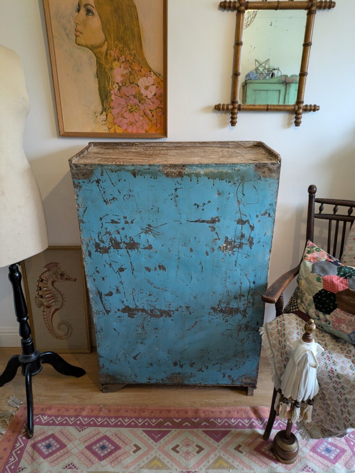 photo furniture Restored Antique Vtg Wood Indian Cabinet Cupboard Paint Glazed Reclaimed Rustic
