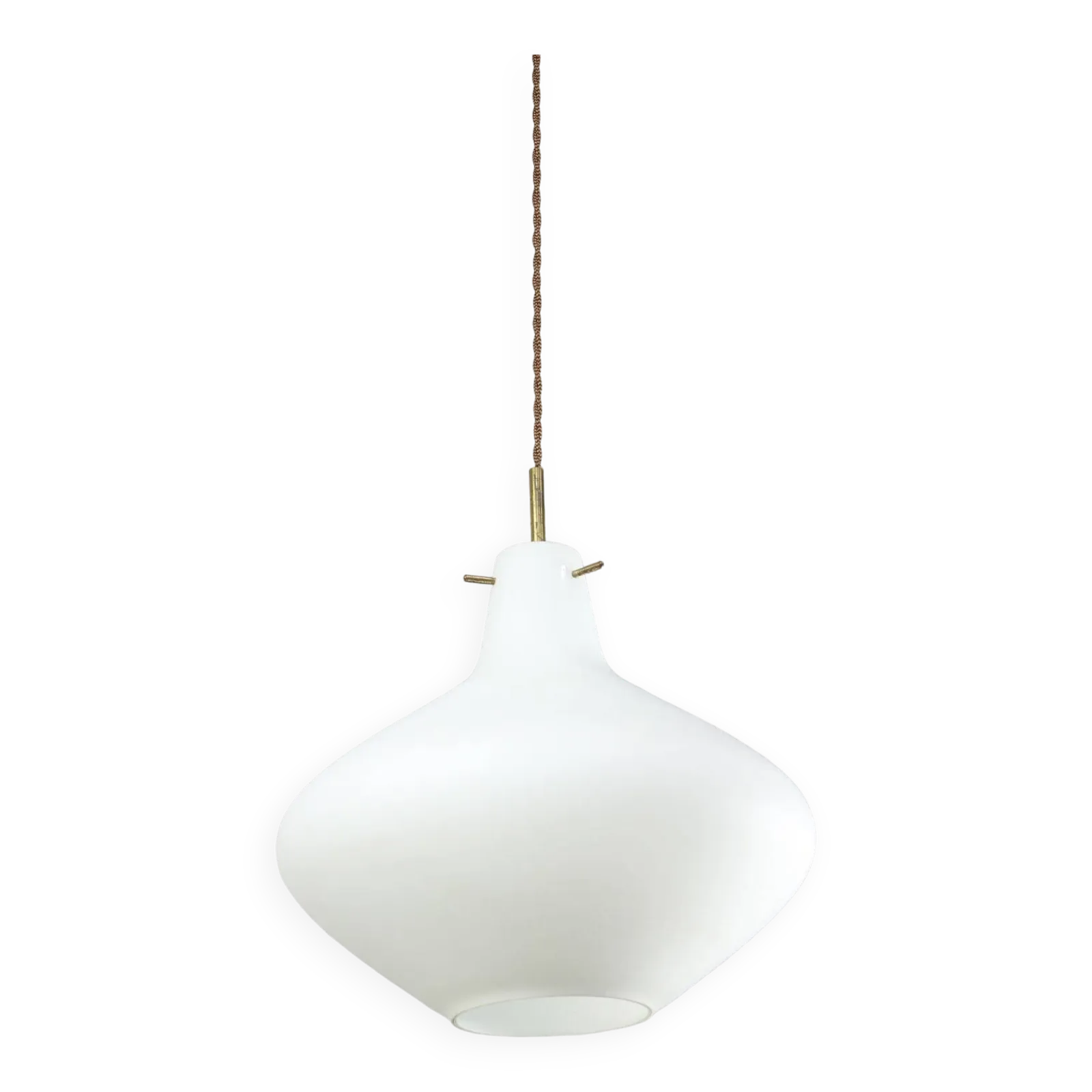 Mid Century Italian Brass And Opaline Glass Pendant Lamp