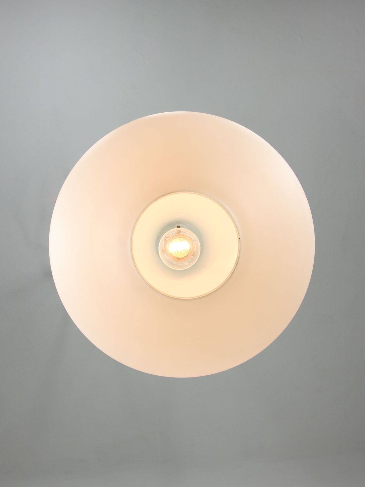 photo for sale Mid Century Italian Brass And Opaline Glass Pendant Lamp