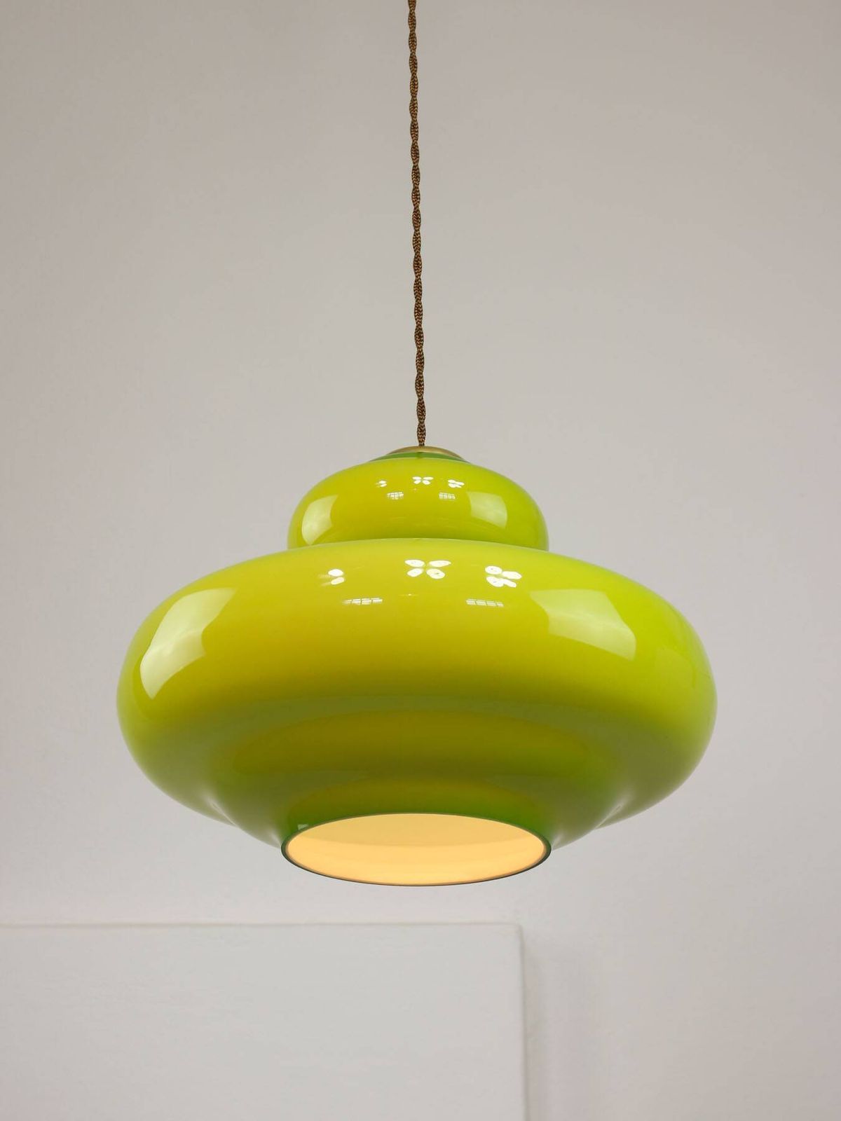 Mid Century Italian Green Glass And Brass Pendant Lamp photo Lighting