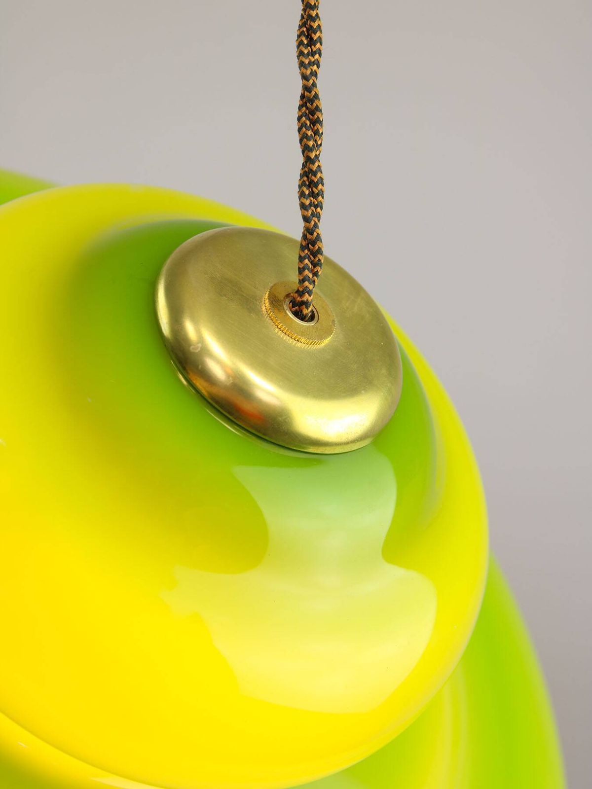 Mid Century Italian Green Glass And Brass Pendant Lamp photo buy