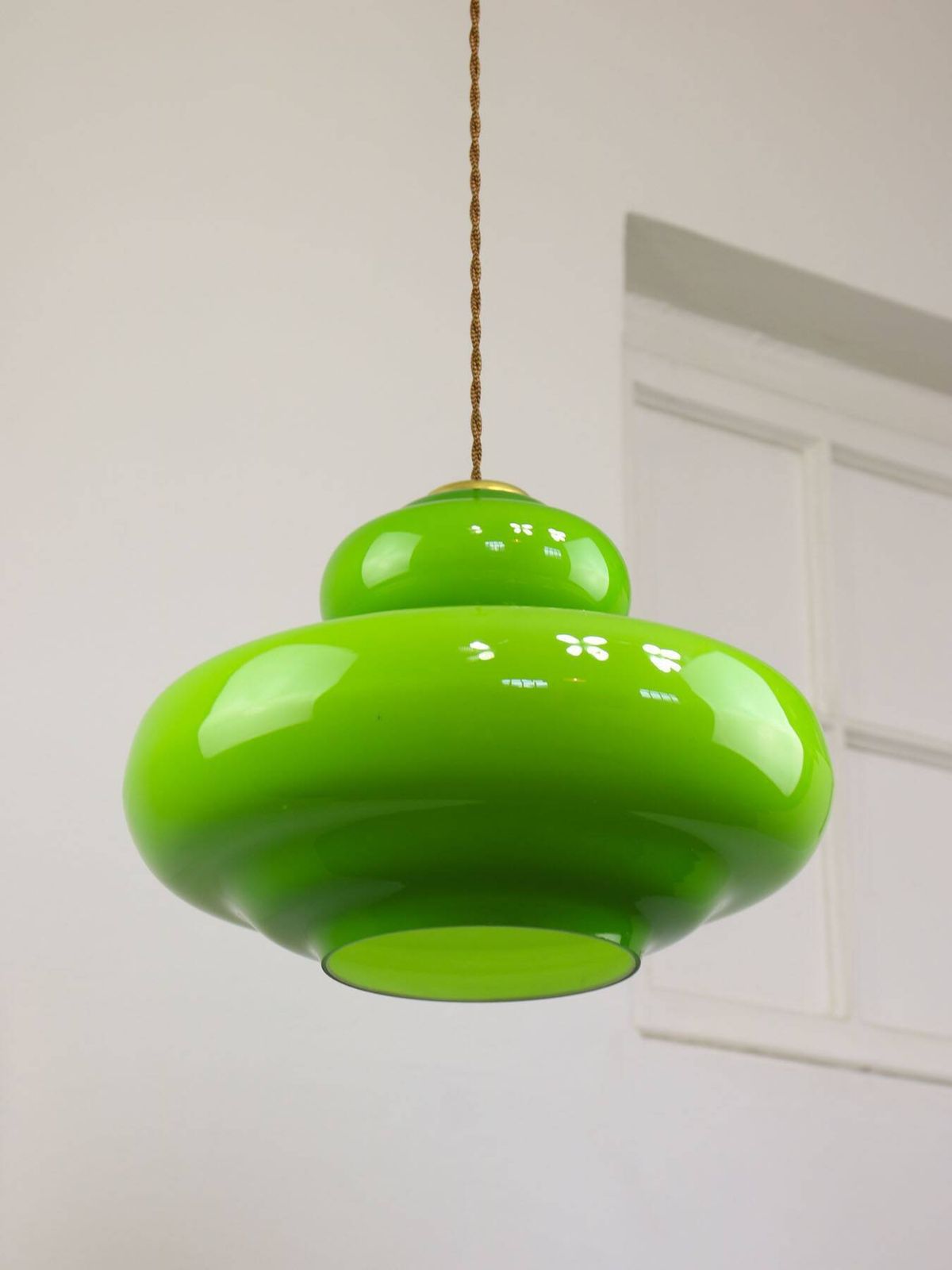 photo buy Mid Century Italian Green Glass And Brass Pendant Lamp