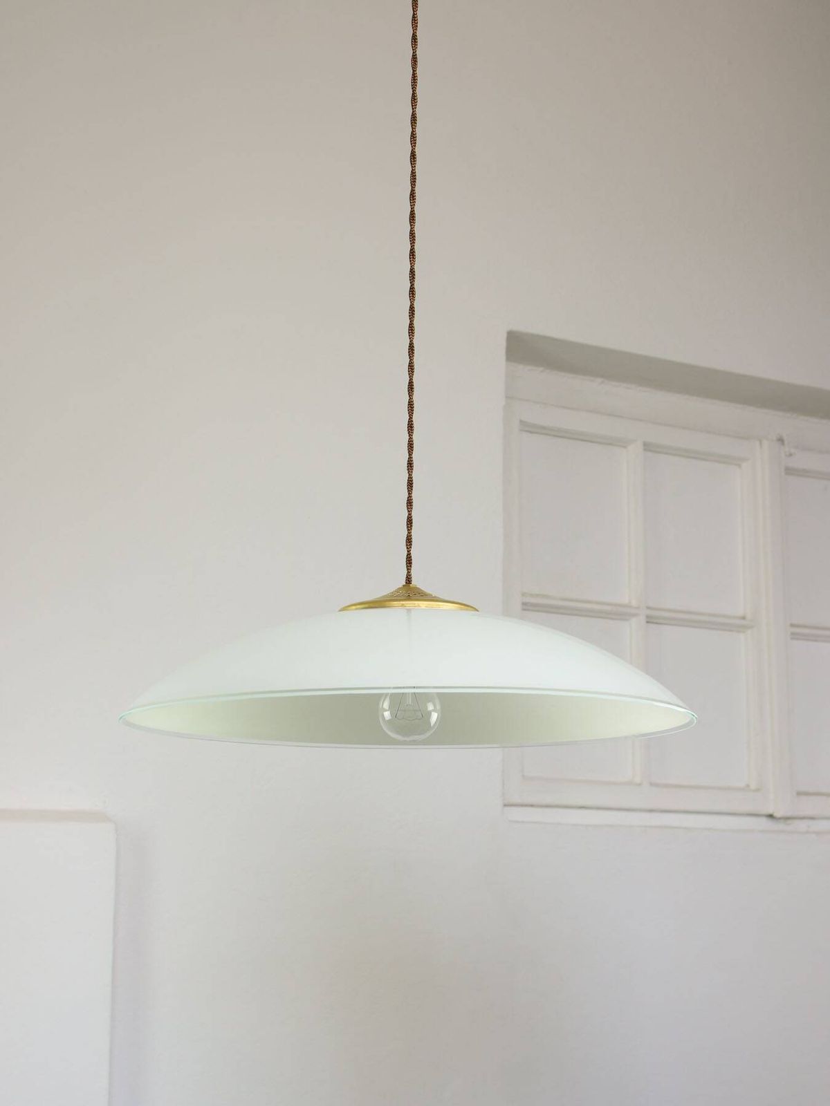 Mid Century Italian Saucer Glass And Brass Pendant Lamp photo for sale