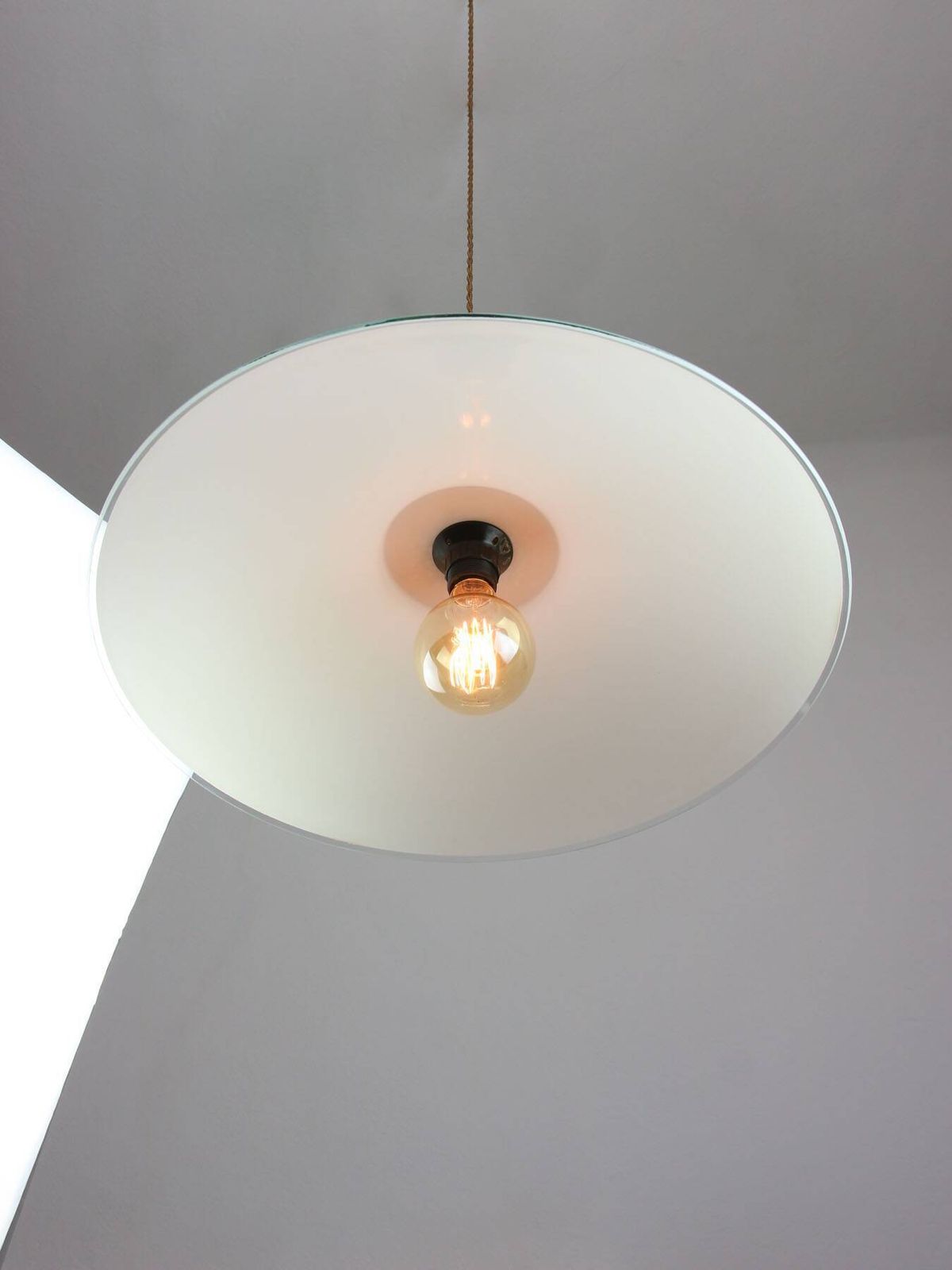 Mid Century Italian Saucer Glass And Brass Pendant Lamp photo buy