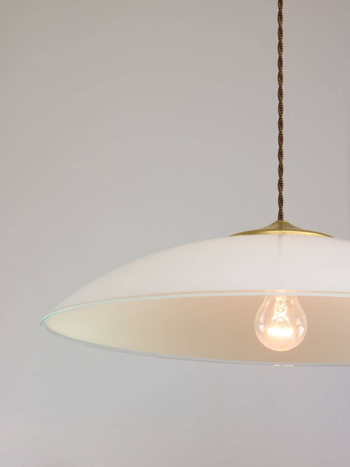 Lighting Mid Century Italian Saucer Glass And Brass Pendant Lamp photo