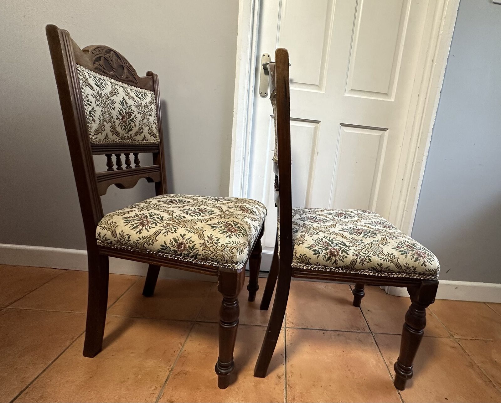 Antique Pair Of Hardwood Edwardian Low Chairs Hall Way Chairs Occasional photo Furniture