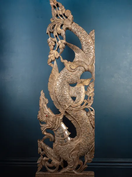 Large Carved And Gilded Pair Of Thai Temple Guardians photo vinterior