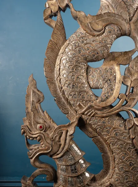 photo for sale Large Carved And Gilded Pair Of Thai Temple Guardians
