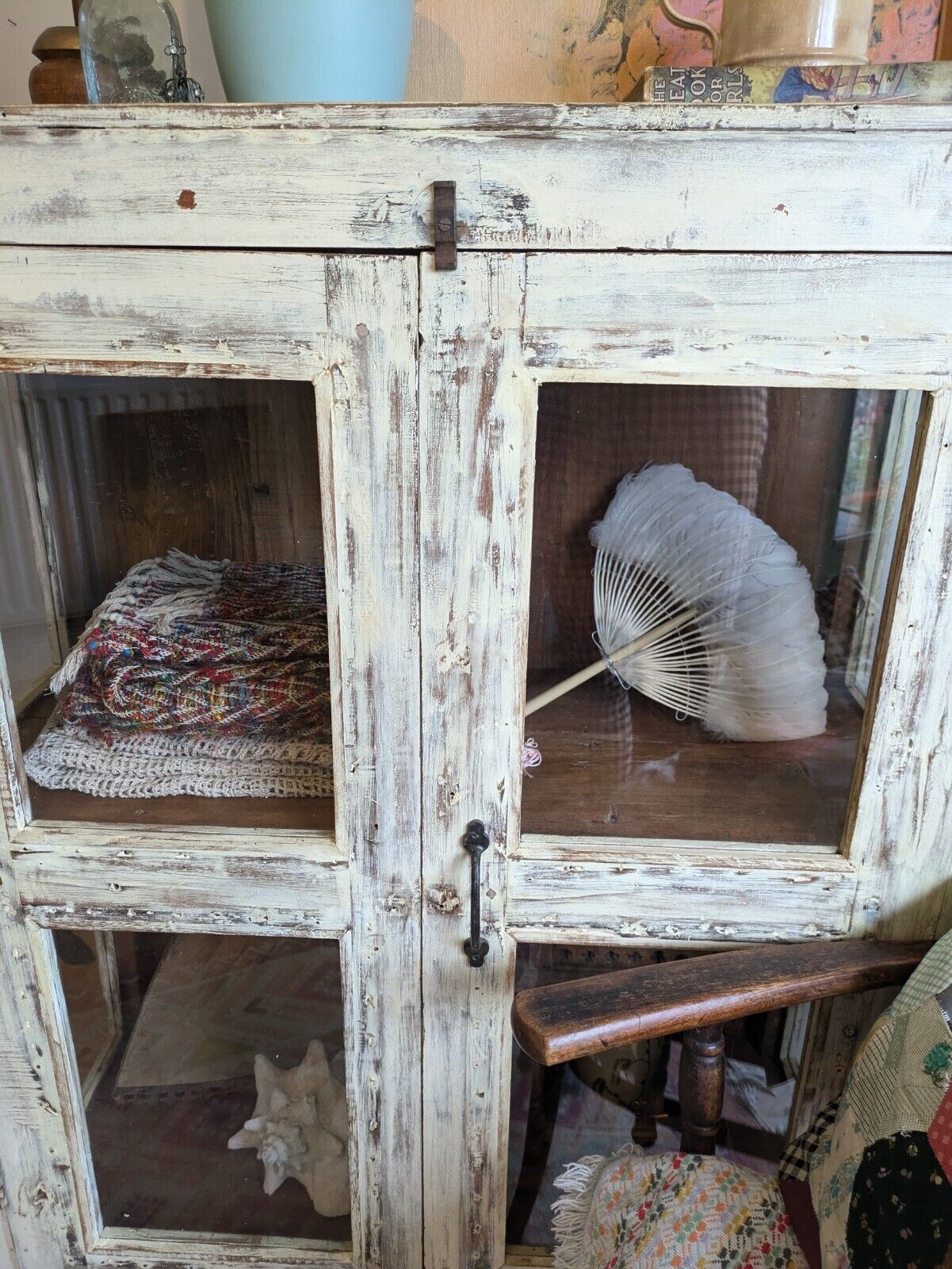 Restored Antique Vintage Indian Cabinet Cupboard Painted Glazed Reclaimed Cream photo buy