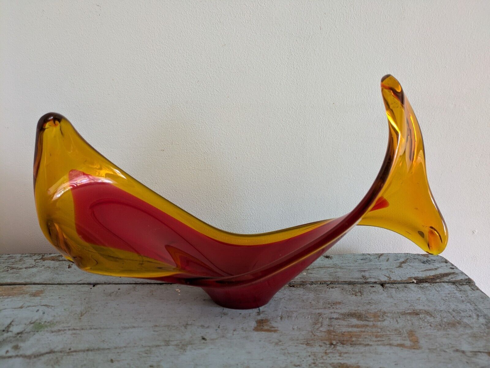 Viartec Murano Style Selenium Red And Orange Spanish Glass Sculpture Uv Glow Vgc photo for sale