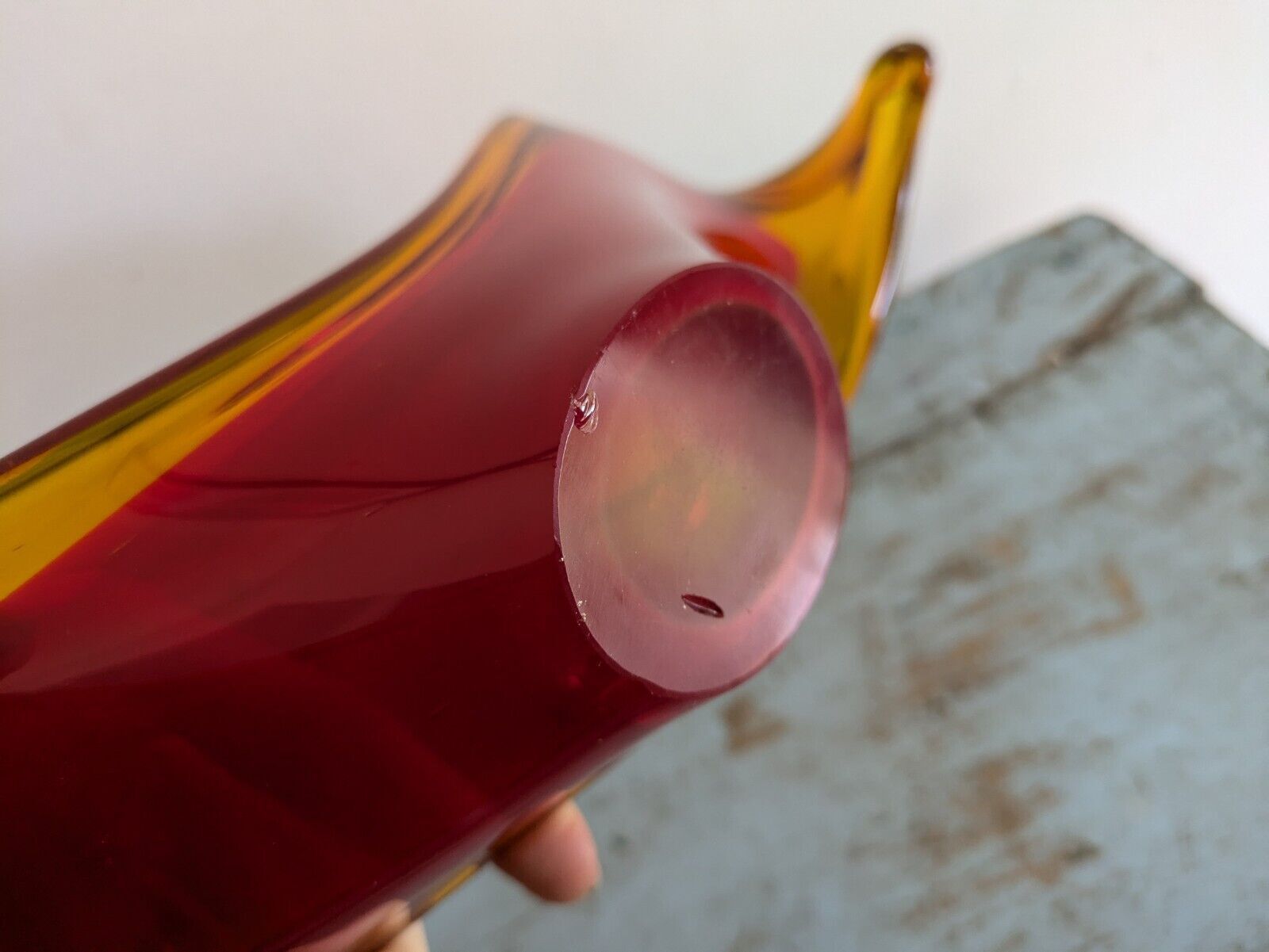 photo for sale Viartec Murano Style Selenium Red And Orange Spanish Glass Sculpture Uv Glow Vgc