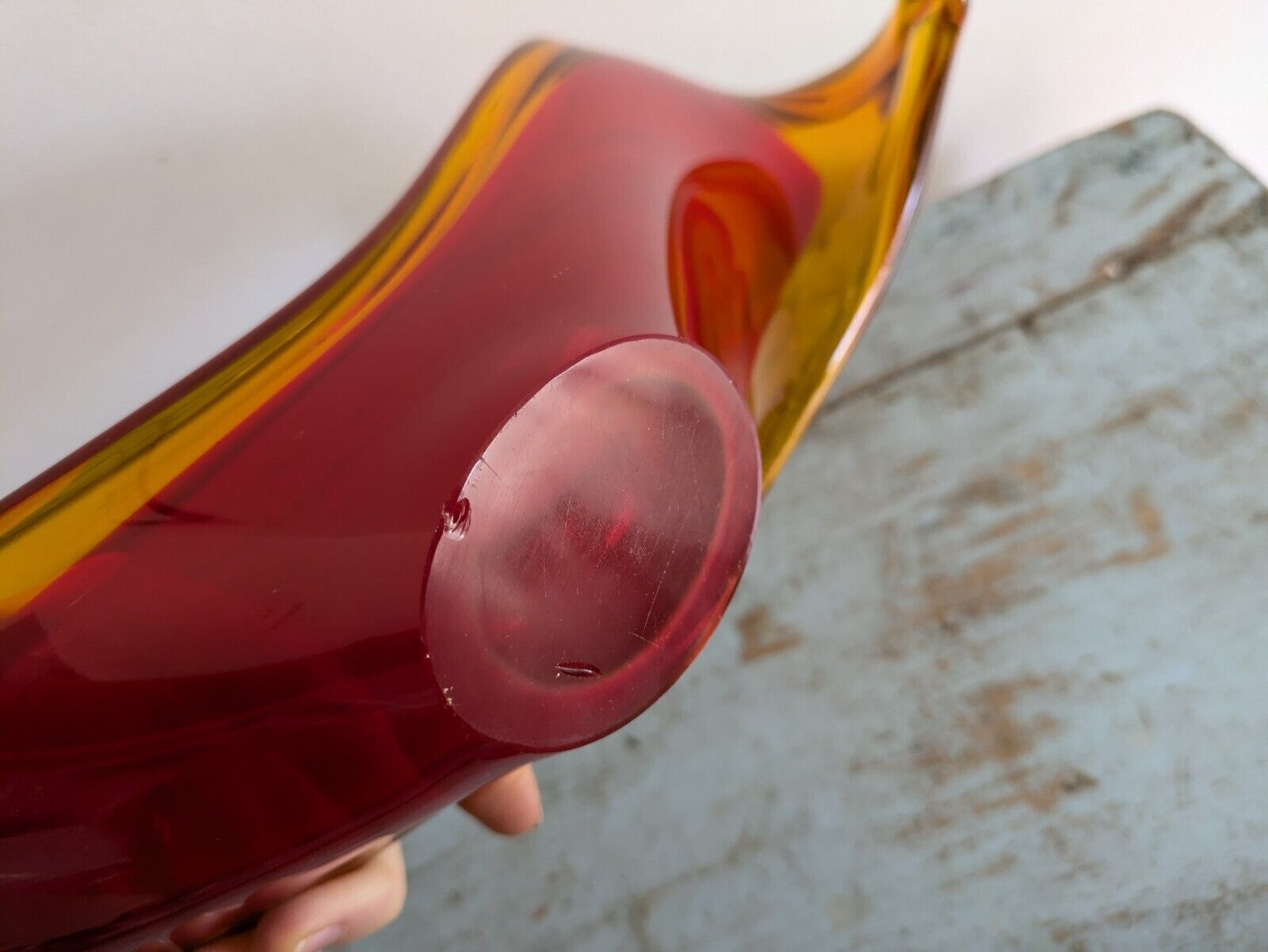 Art Viartec Murano Style Selenium Red And Orange Spanish Glass Sculpture Uv Glow Vgc photo