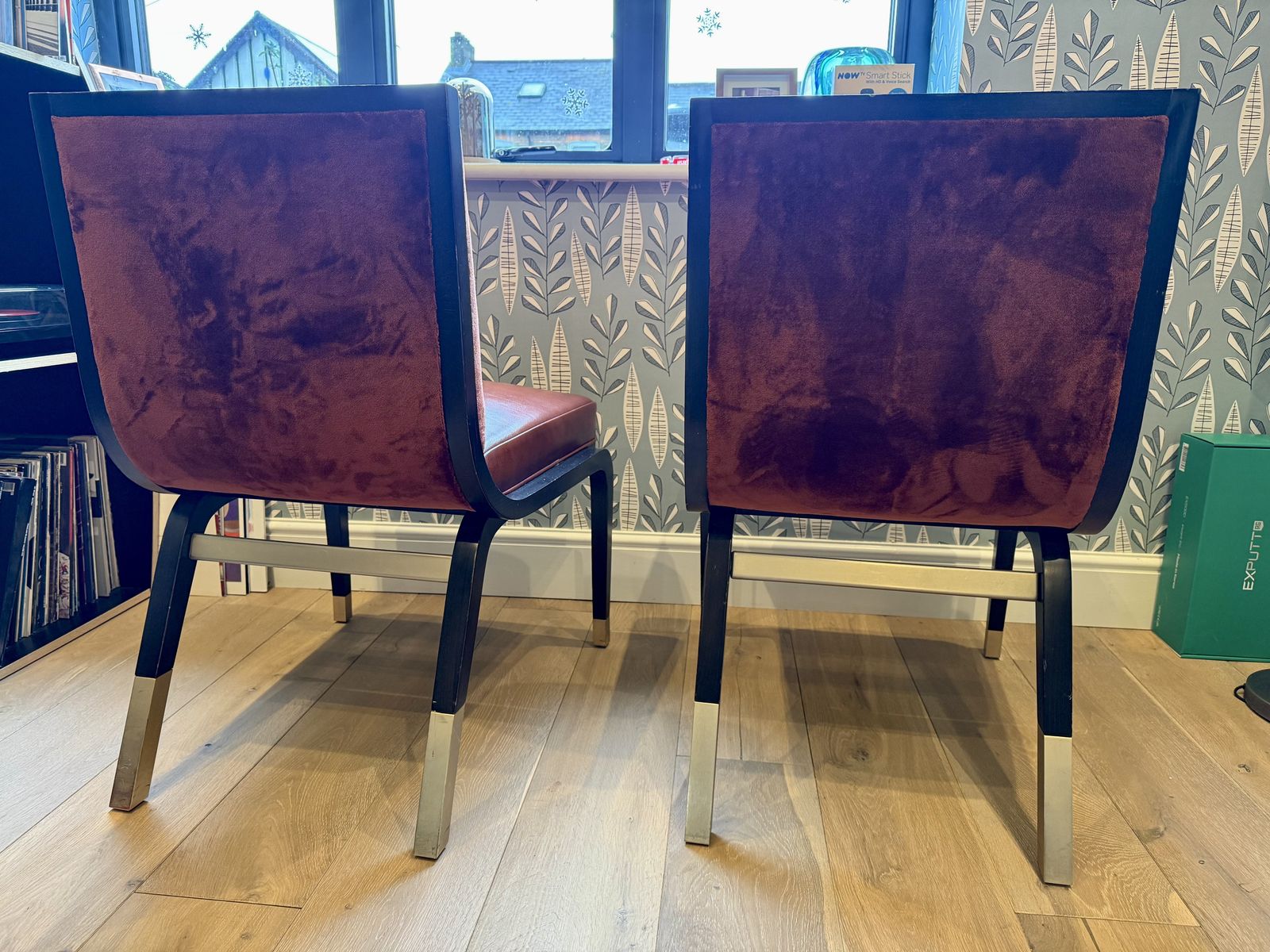 Set Of 6 Exceptionally Comfortable Ben Whistler Leather & Velvet Dining Chairs. photo vintage