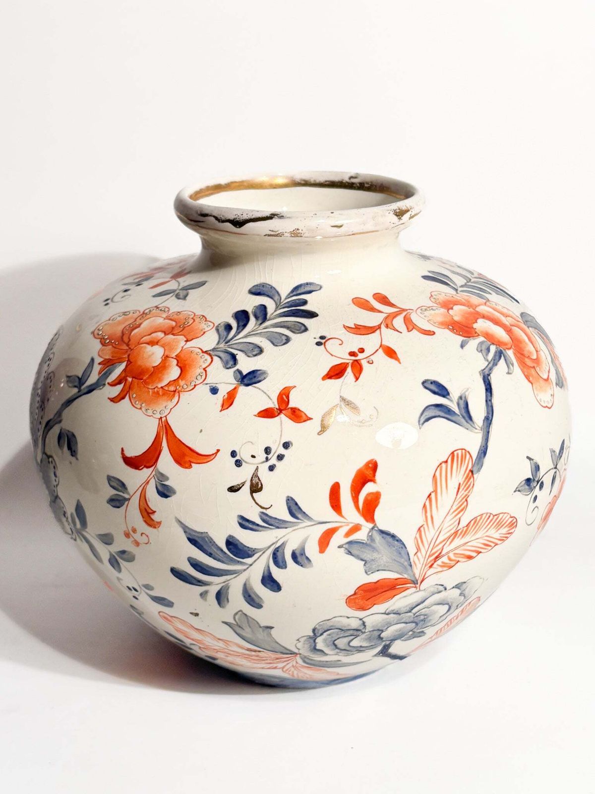 Laveno Ceramic Vase With Hand Painted Floral Motif 1940s