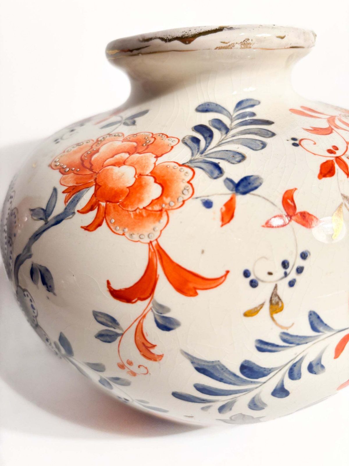 Laveno Ceramic Vase With Hand Painted Floral Motif 1940s photo for sale