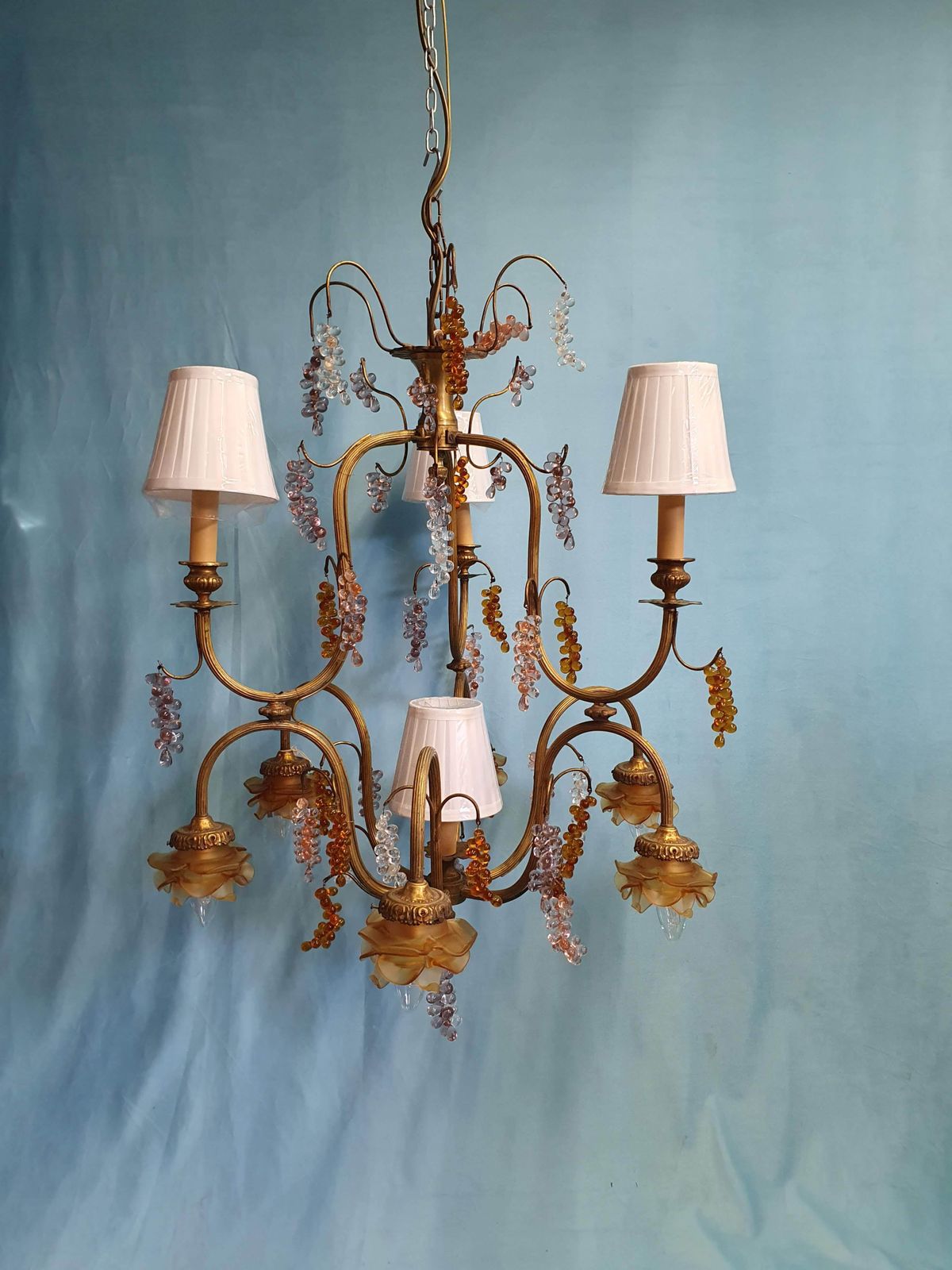 1695.0 Large French Chandelier With Glass Bunches Of Grapes photo