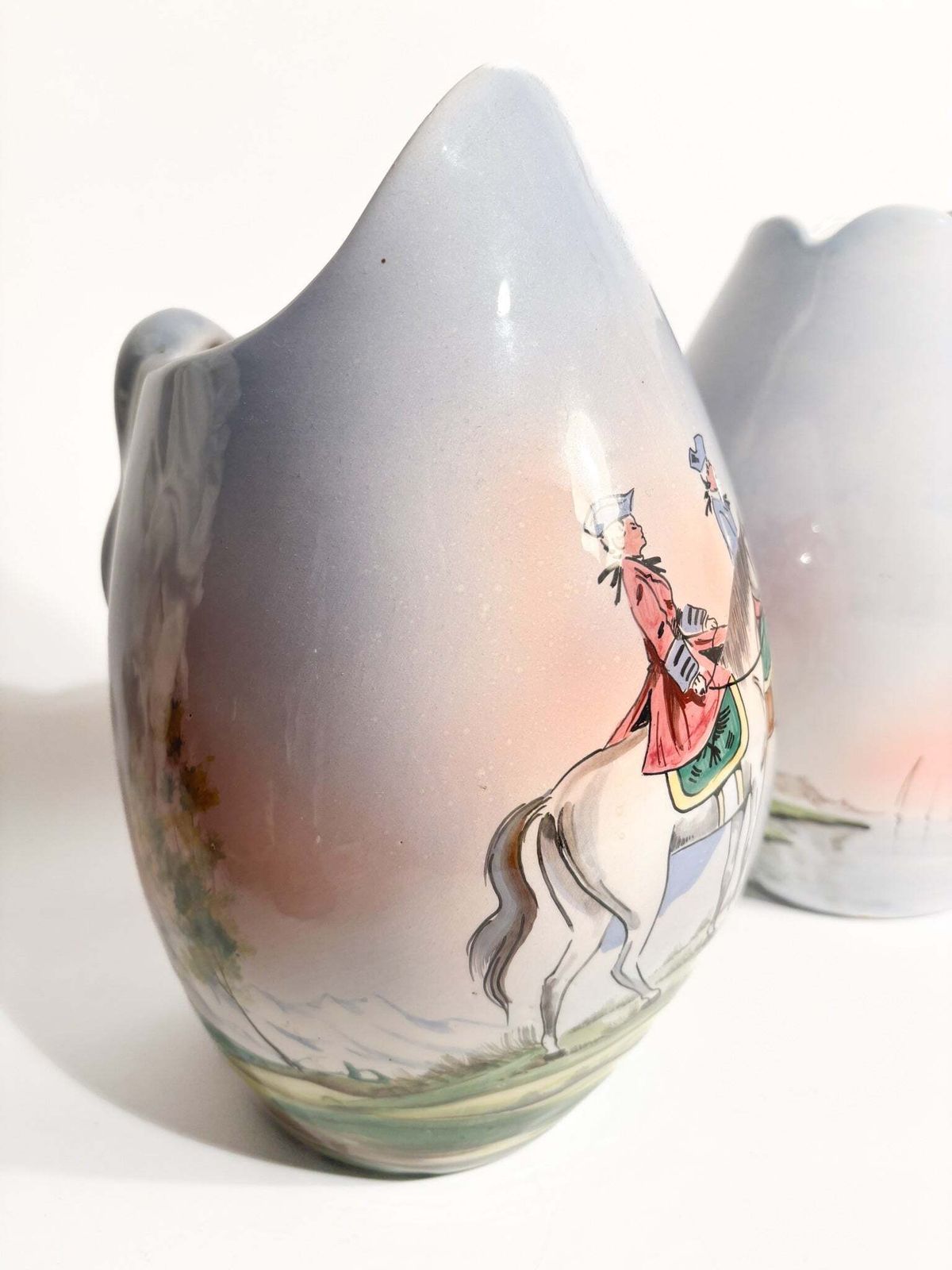 Pair Of Vases In Hand Painted Castelli Ceramics From The 1950s photo Home Decor
