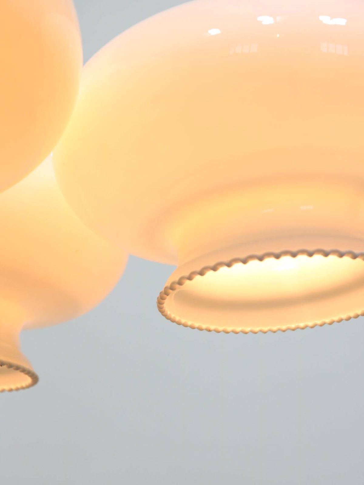 Mid Century Italian Opaline Glass & Brass Pendant Lamp, Set Of 3 photo for sale