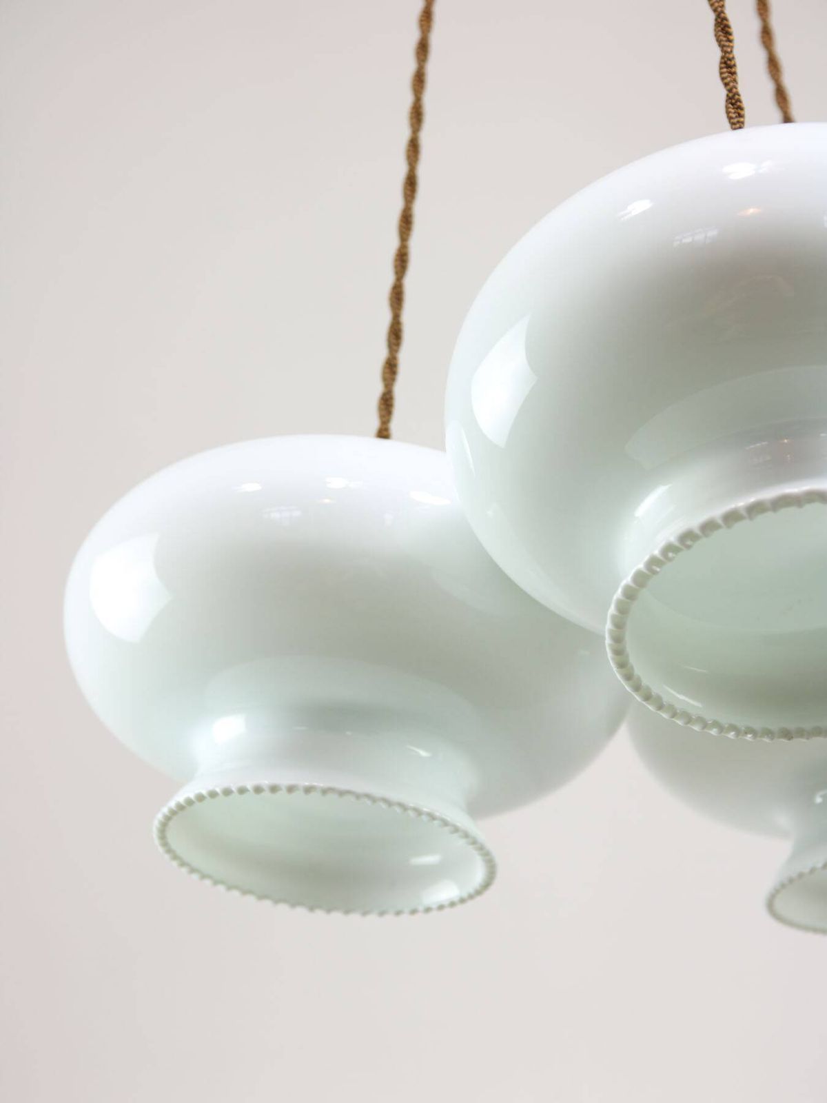 photo vinterior Mid Century Italian Opaline Glass & Brass Pendant Lamp, Set Of 3