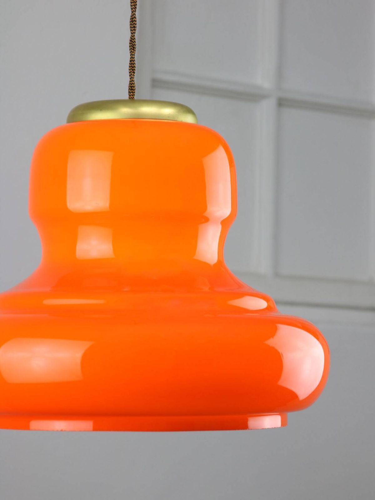 Mid Century Italian Orange Glass And Brass Pendant Lamp photo Lighting