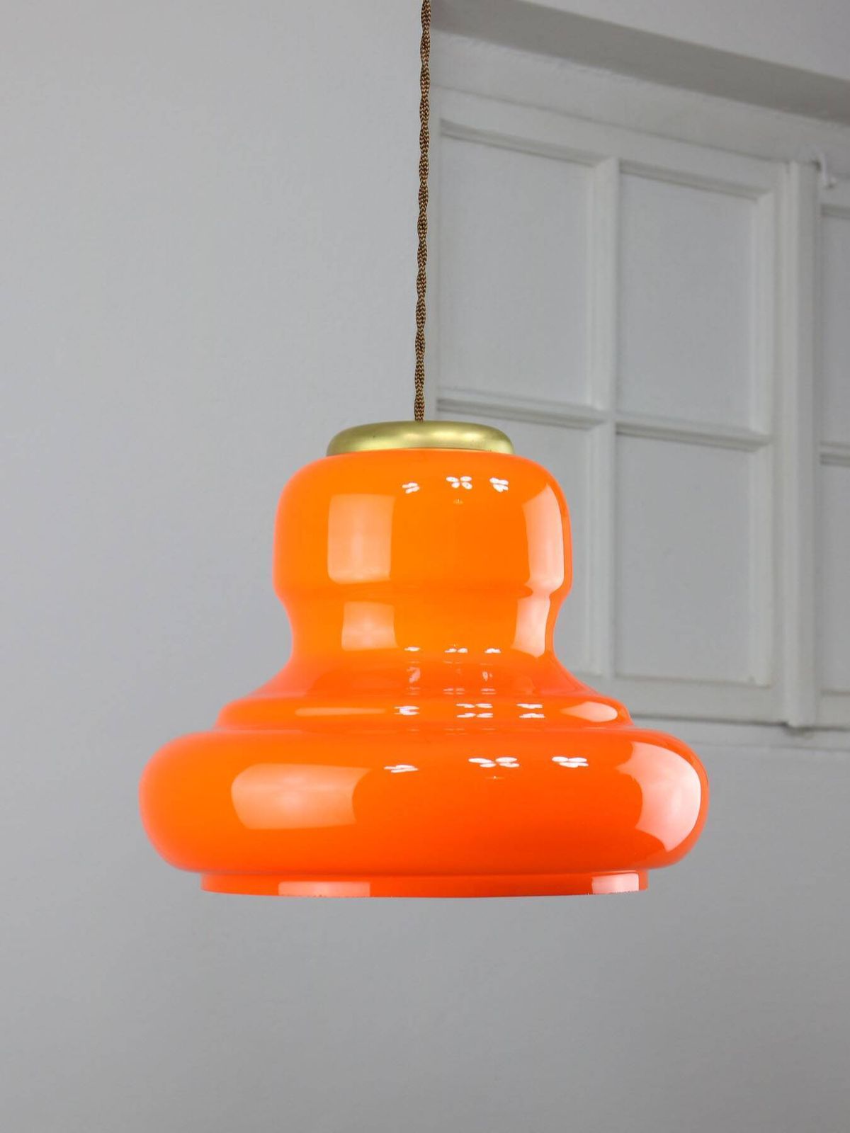 photo furniture Mid Century Italian Orange Glass And Brass Pendant Lamp