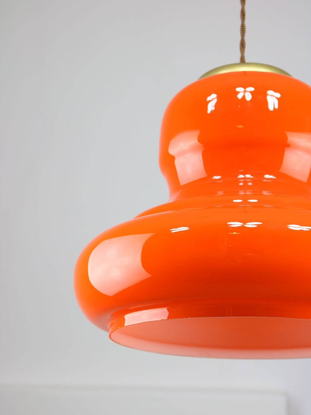 515.0 Mid Century Italian Orange Glass And Brass Pendant Lamp photo