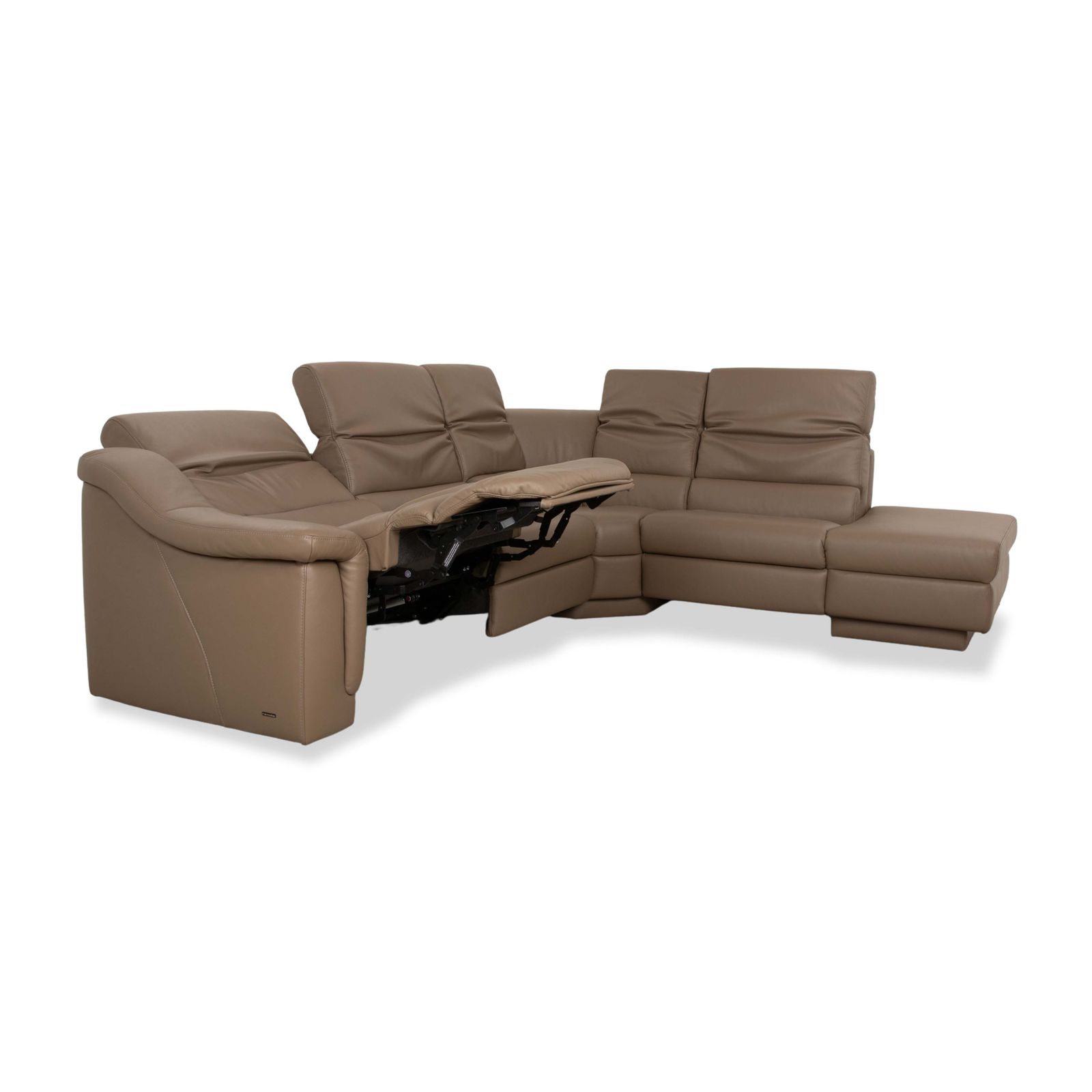 Canapé d'angle Himolla 1301 en cuir beige taupe, récamière droite, fonctions électrique et manuelle photo Mobilier